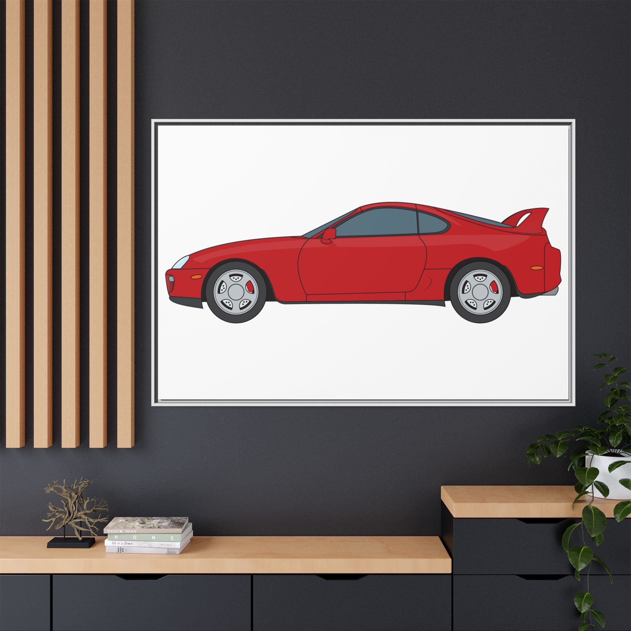 Toyota Supra MK4 Super Red ll Art Print — Framed Matte Canvas Wall Decor