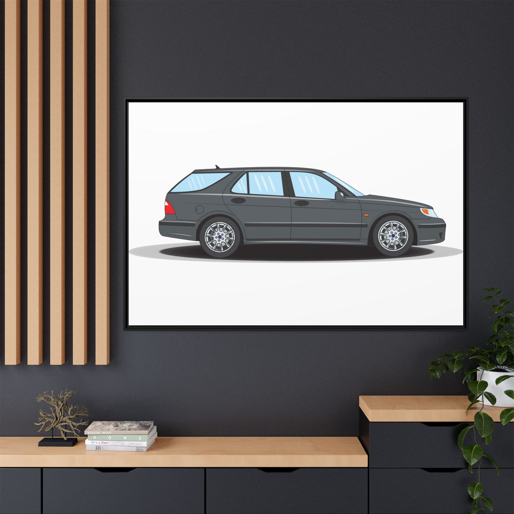 Saab 9-5 OG Aero Steel Grey Art Print — Framed Matte Canvas Wall Decor