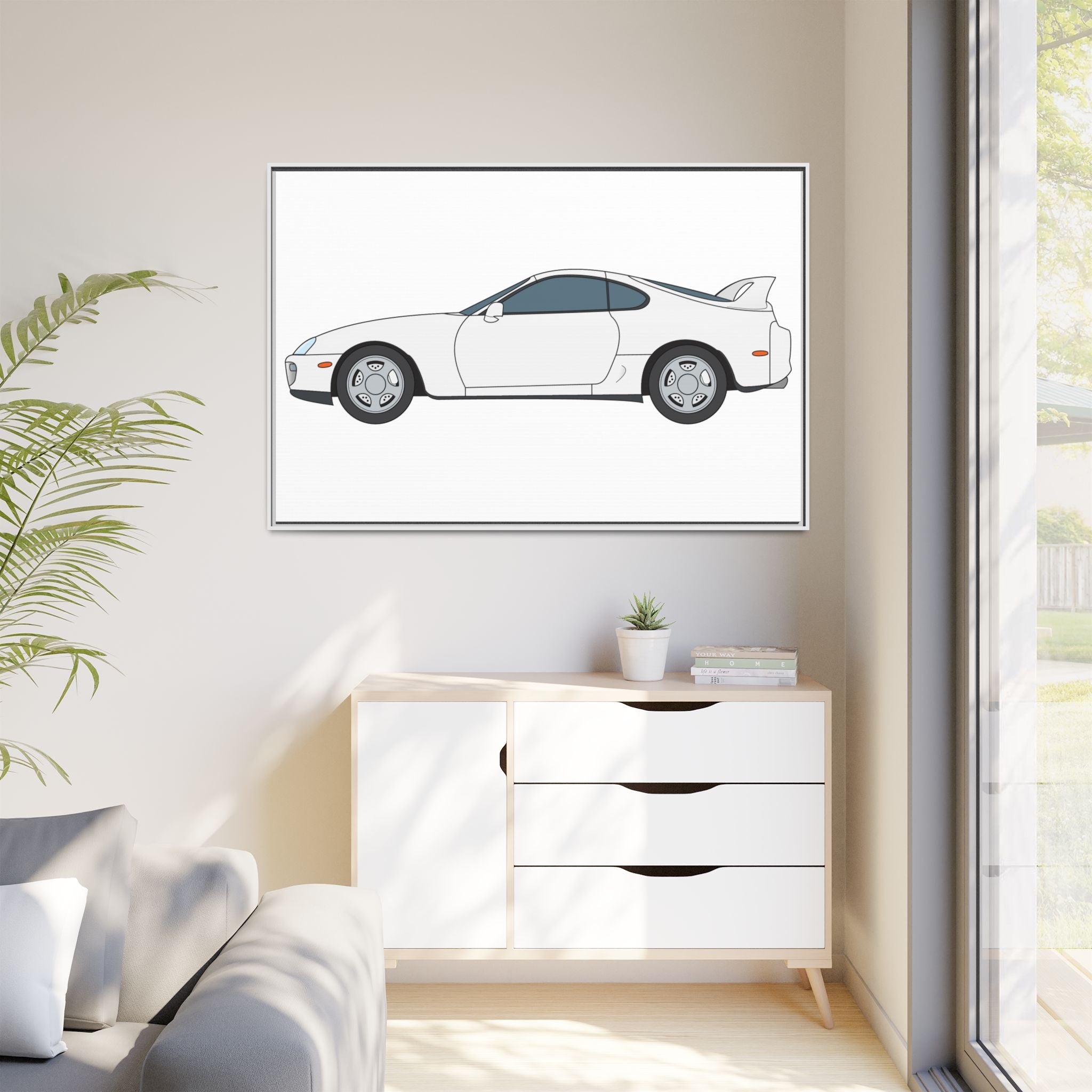 Toyota Supra MK4 Super White ll Art Print — Framed Matte Canvas Wall Decor