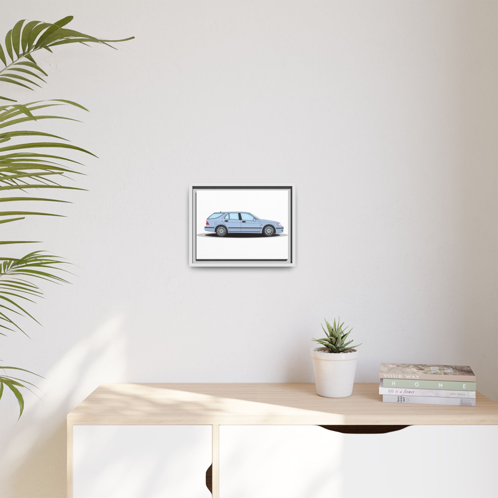 Saab 9-5 OG Aero Wagon Ice Blue Art Print — Framed Matte Canvas Wall Decor