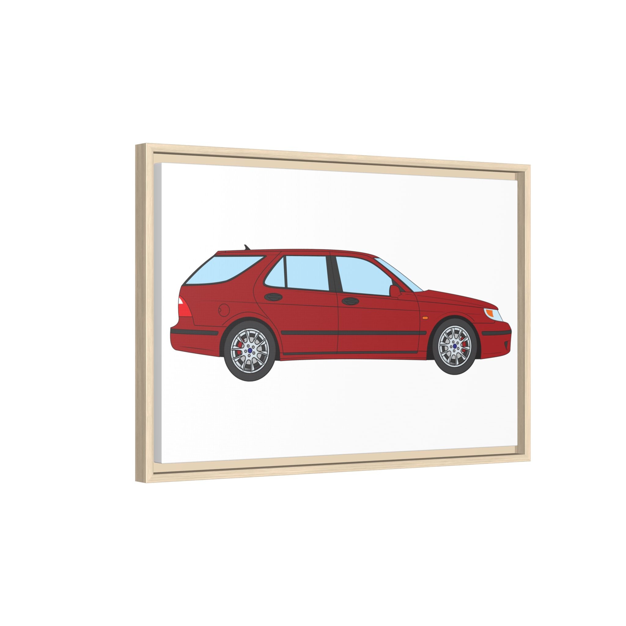 Saab 9-5 OG Aero Wagon — Laser Red Art Print — Framed Matte Canvas Wall Decor