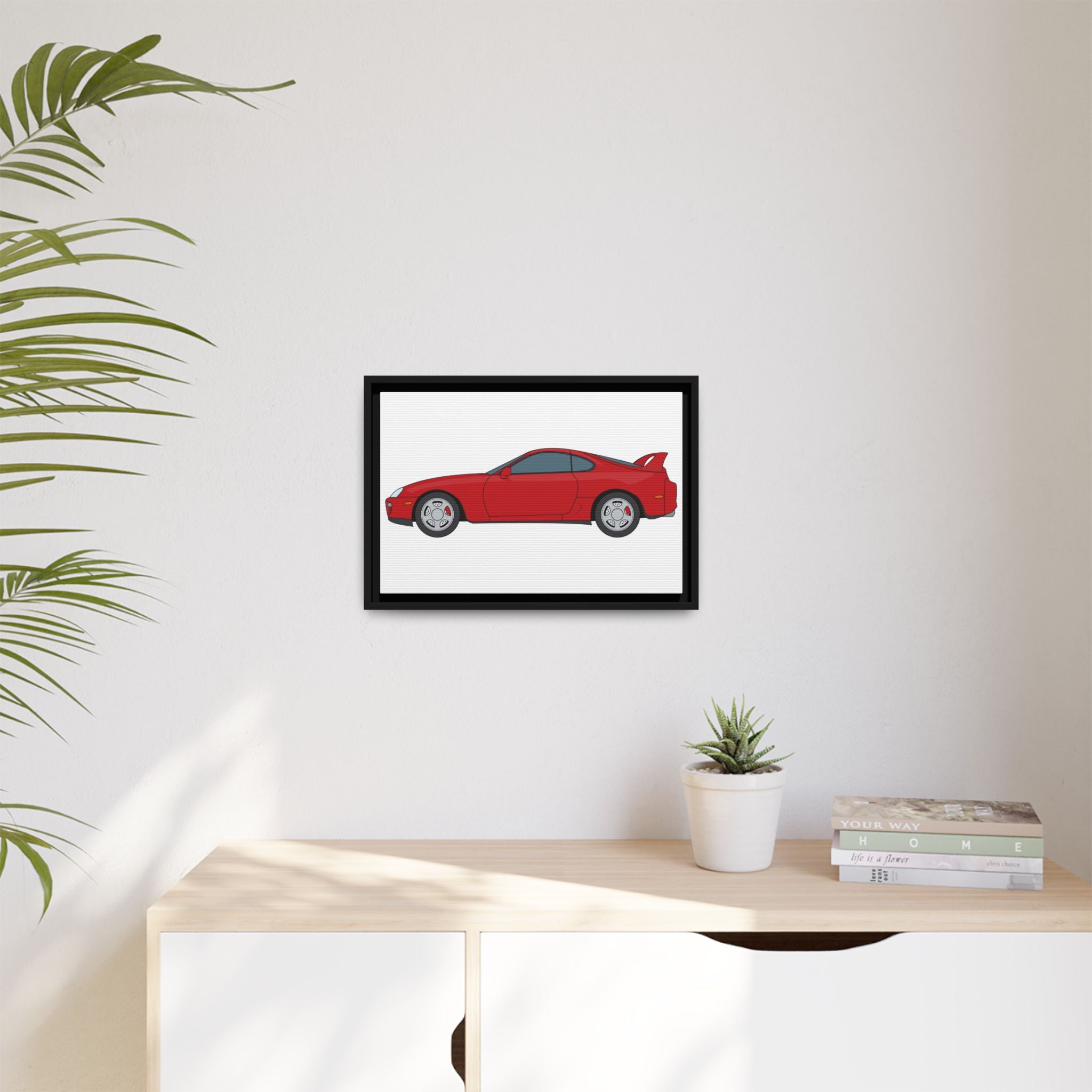 Toyota Supra MK4 Super Red ll Art Print — Framed Matte Canvas Wall Decor