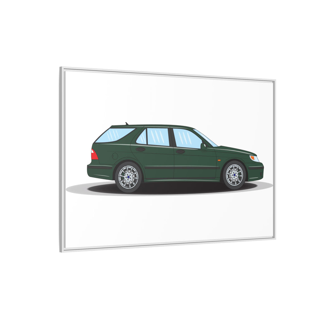 Saab 9-5 OG Aero Wagon Scarabe Green Art Print — Framed Matte Canvas Wall Decor
