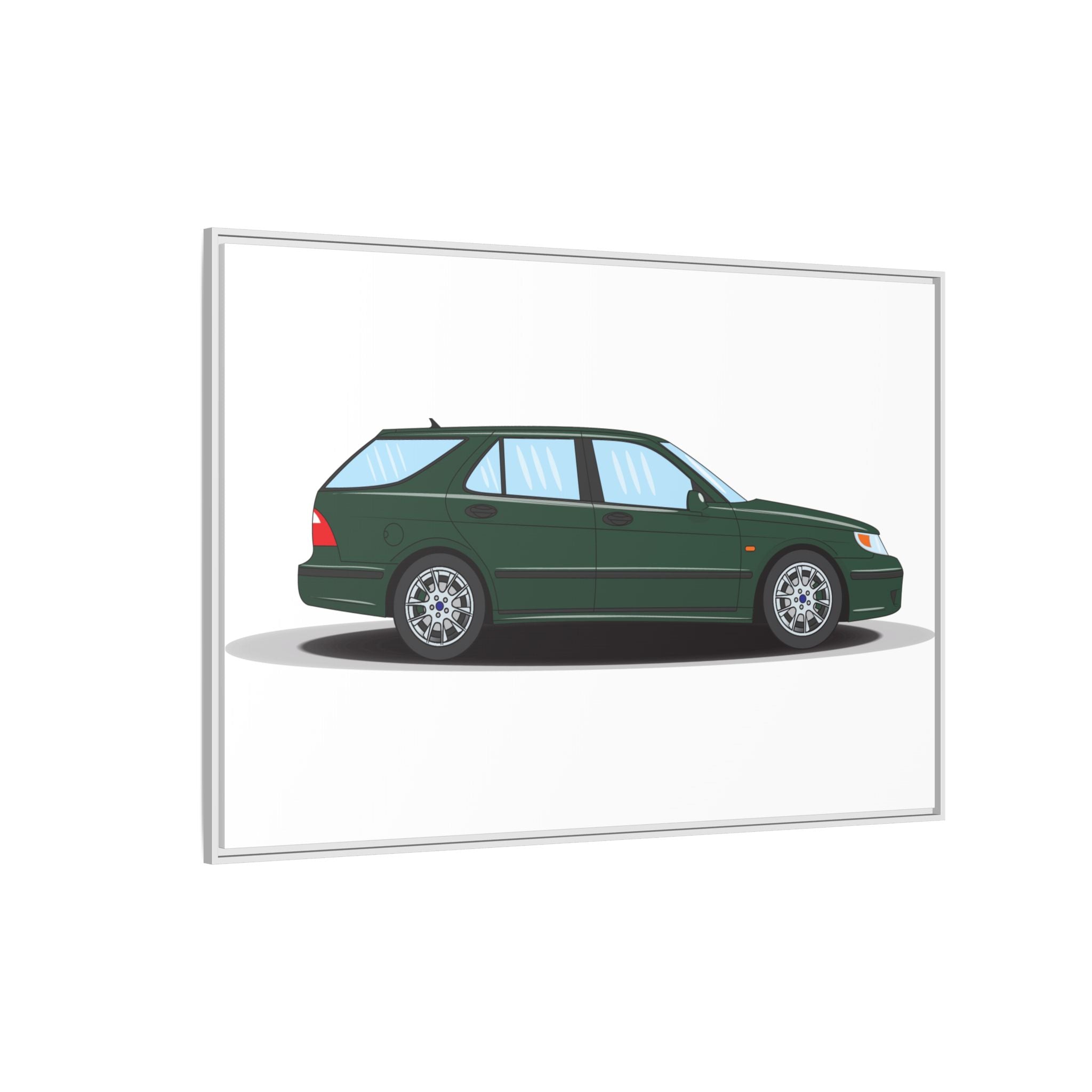 Saab 9-5 OG Aero Wagon Scarabe Green Art Print — Framed Matte Canvas Wall Decor