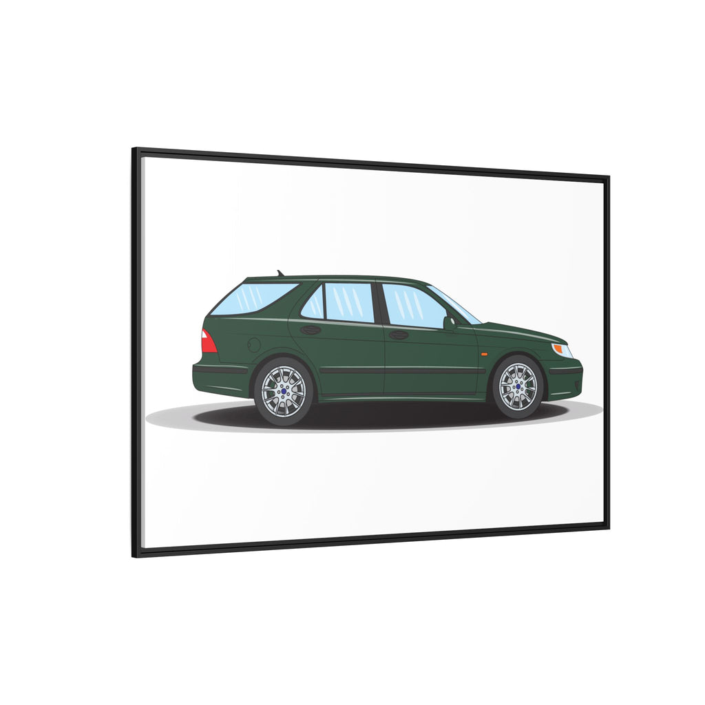 Saab 9-5 OG Aero Wagon Scarabe Green Art Print — Framed Matte Canvas Wall Decor