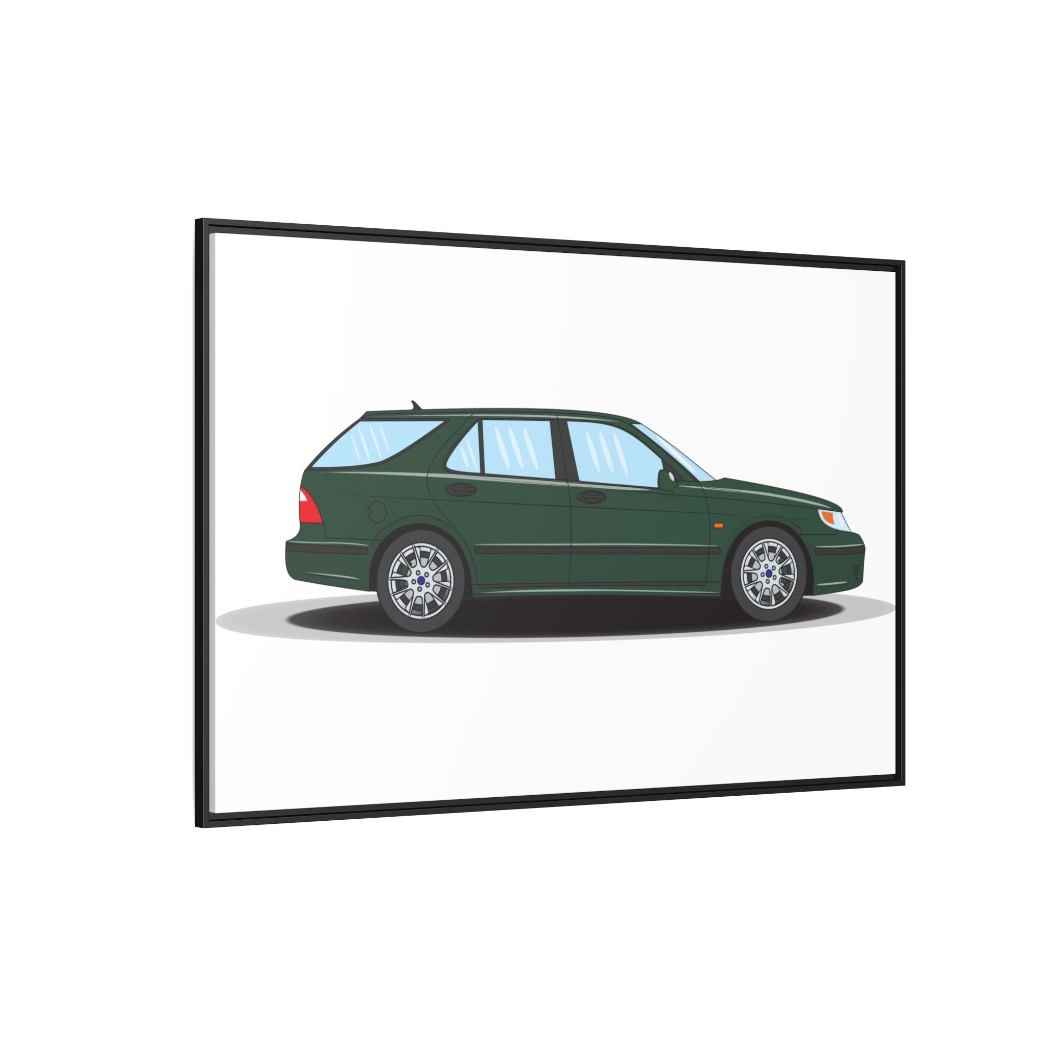 Saab 9-5 OG Aero Wagon Scarabe Green Art Print — Framed Matte Canvas Wall Decor