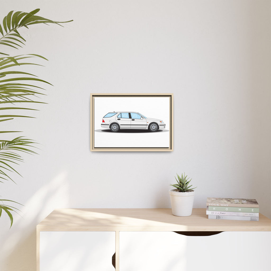 Saab 9-5 OG Aero Wagon Artic White Art Print — Framed Matte Canvas Wall Decor
