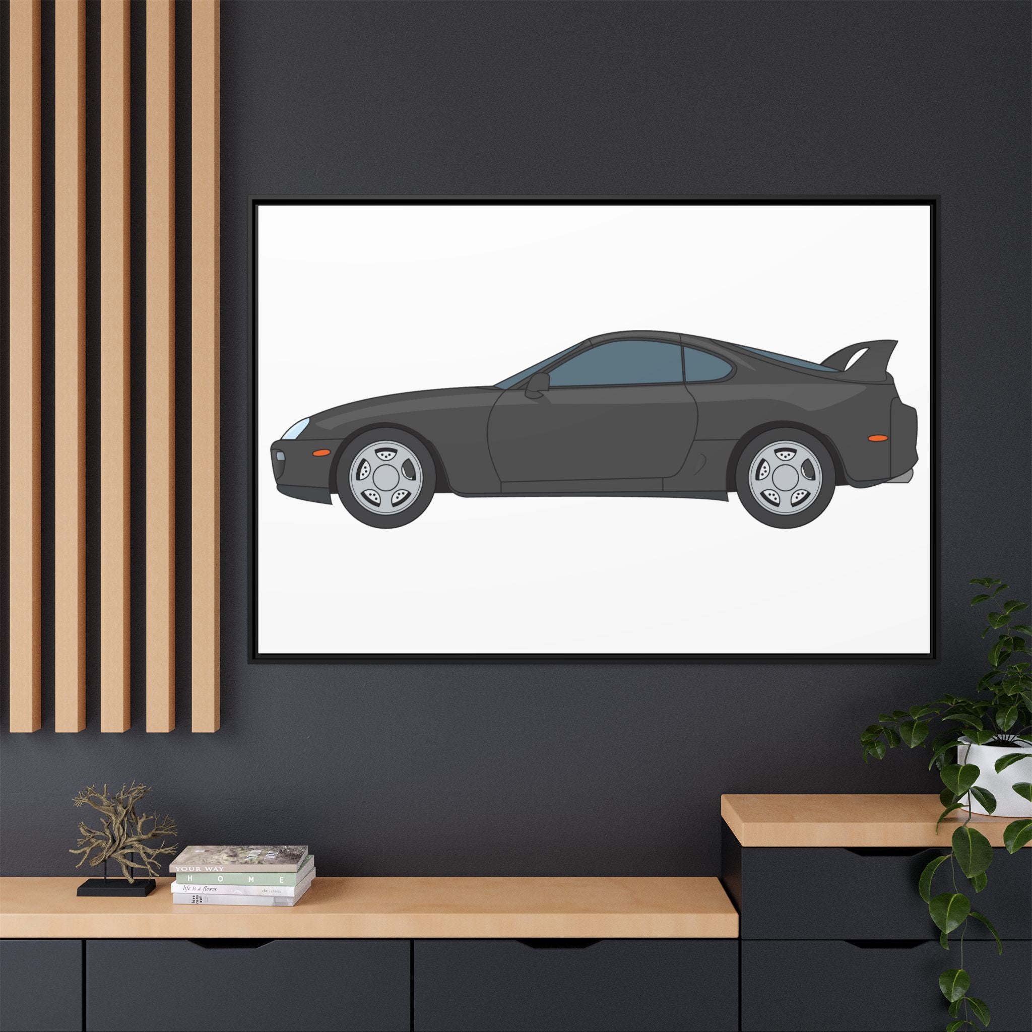 Toyota Supra MK4 Anthracite Art Print — Framed Matte Canvas Wall Decor