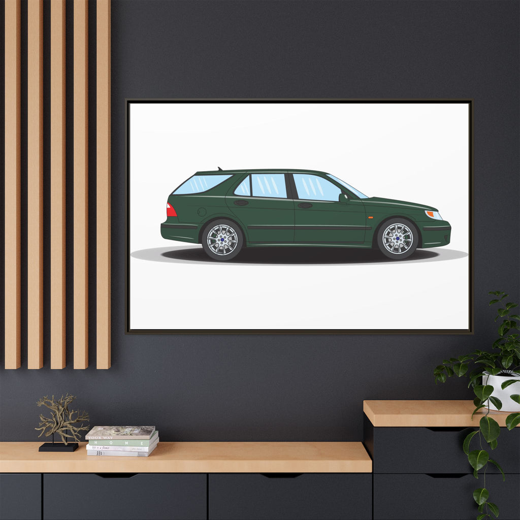 Saab 9-5 OG Aero Wagon Scarabe Green Art Print — Framed Matte Canvas Wall Decor
