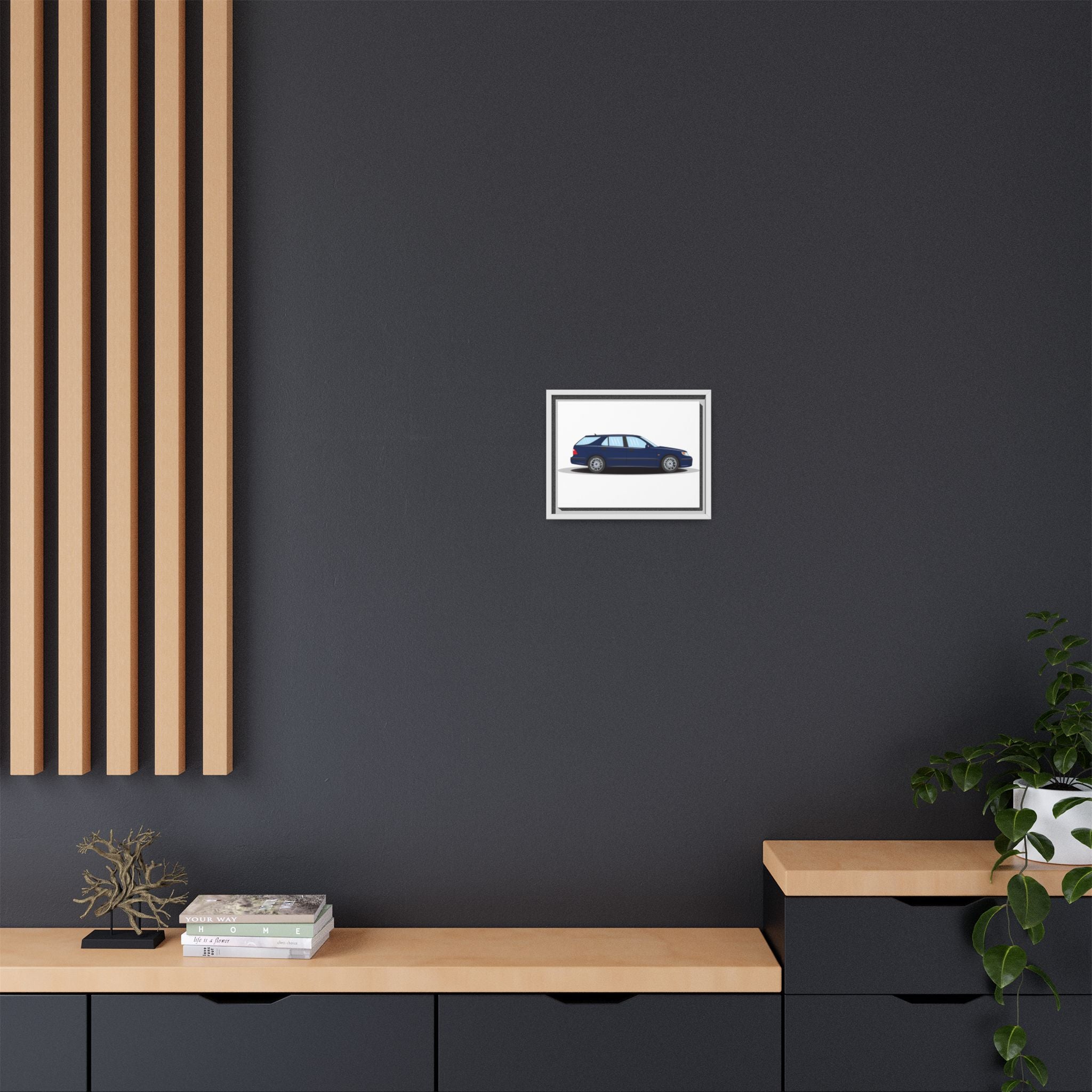 Saab 9-5 OG Aero Wagon Midnight Blue Art Print — Framed Matte Canvas Wall Decor