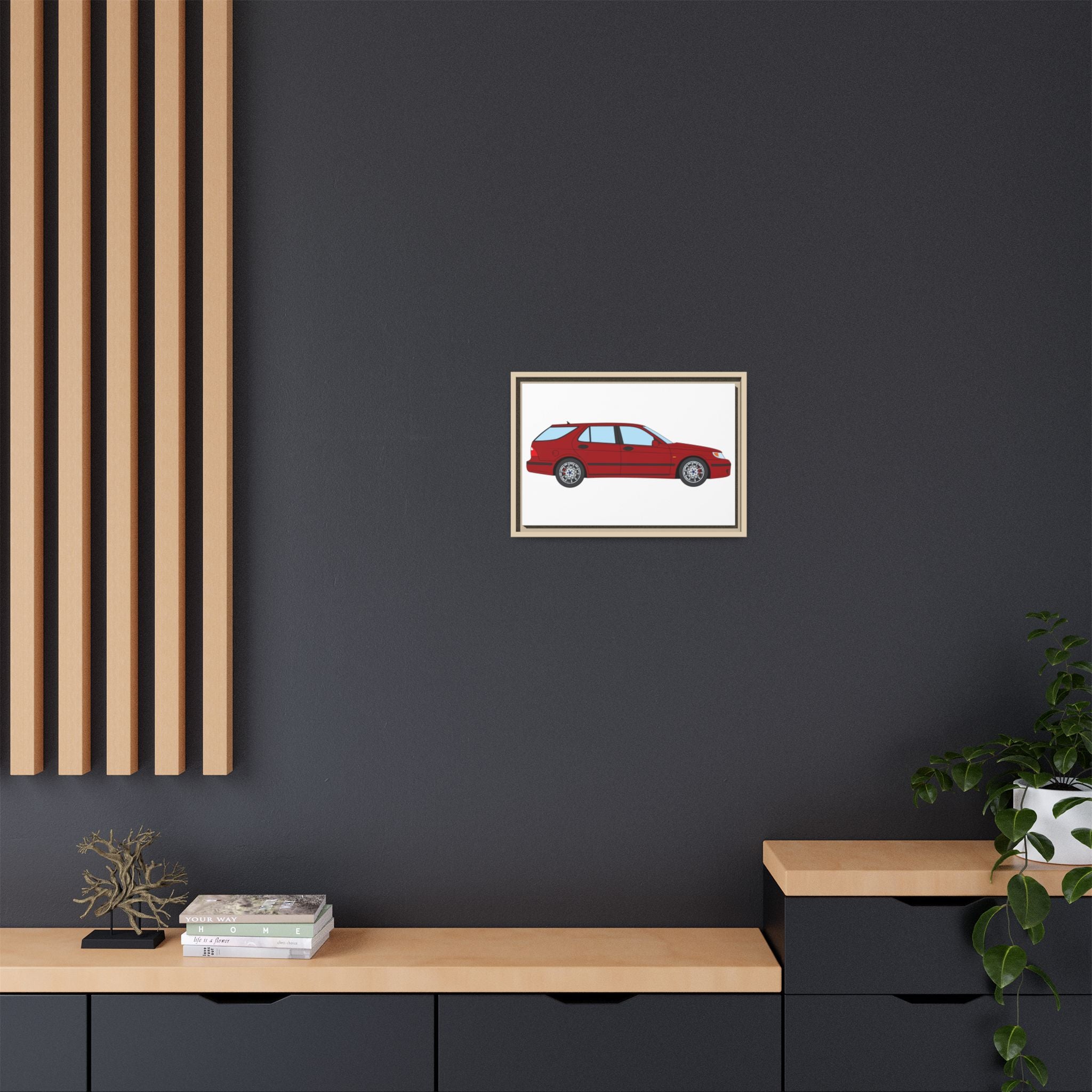 Saab 9-5 OG Aero Wagon — Laser Red Art Print — Framed Matte Canvas Wall Decor