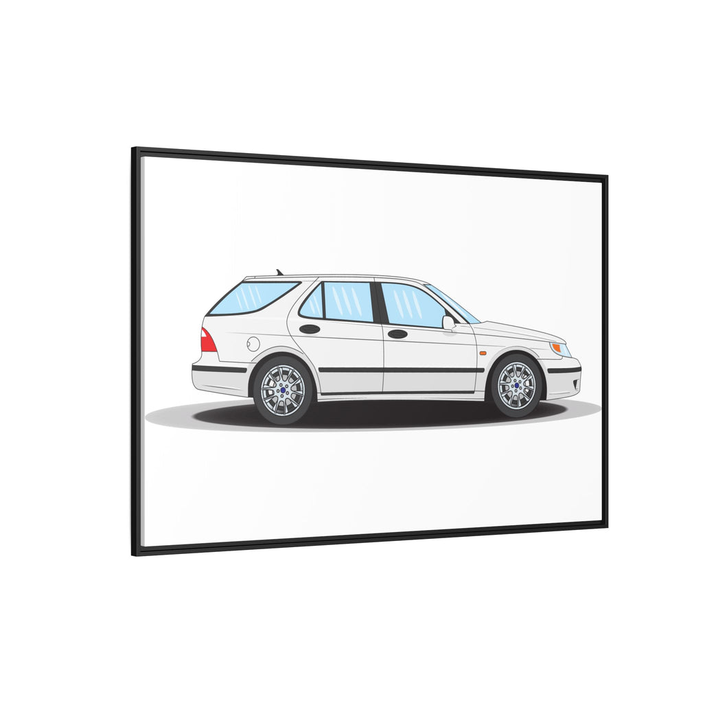 Saab 9-5 OG Aero Wagon Artic White Art Print — Framed Matte Canvas Wall Decor