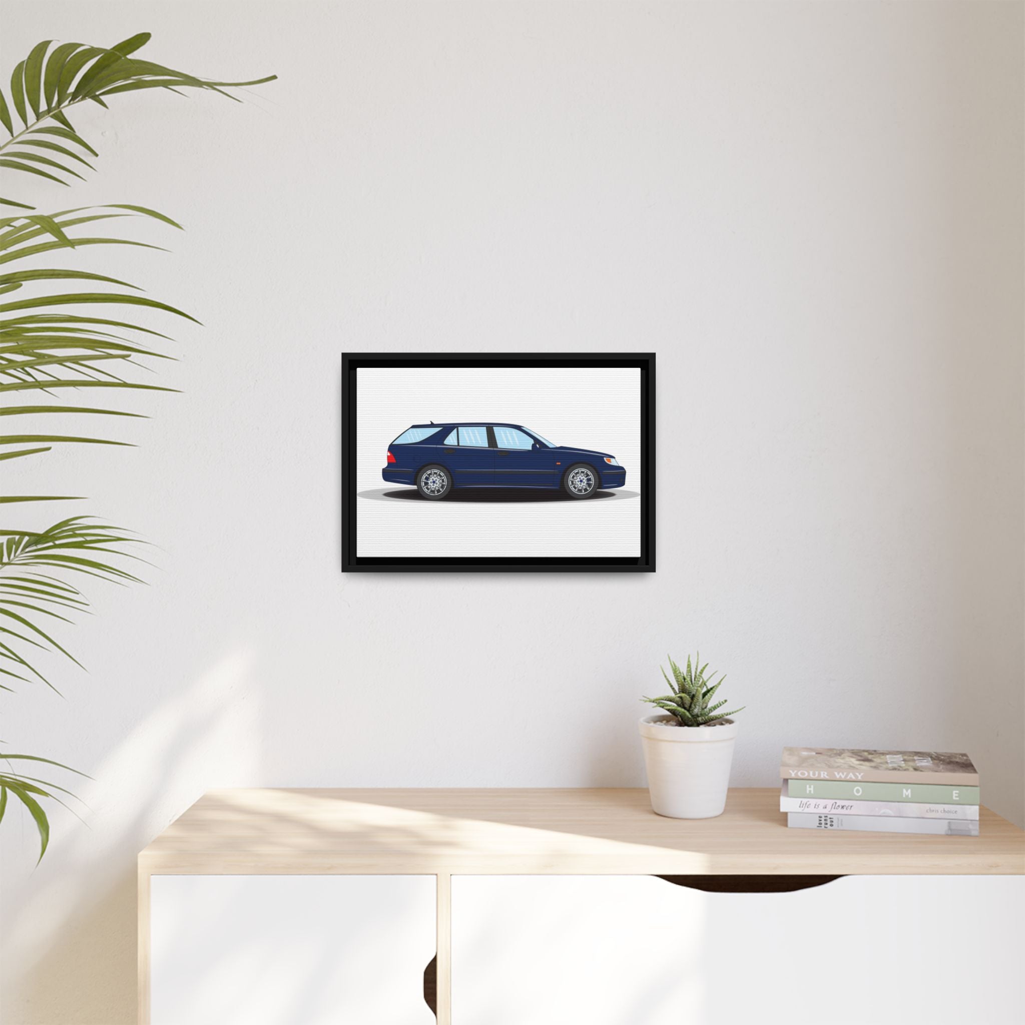 Saab 9-5 OG Aero Wagon Midnight Blue Art Print — Framed Matte Canvas Wall Decor
