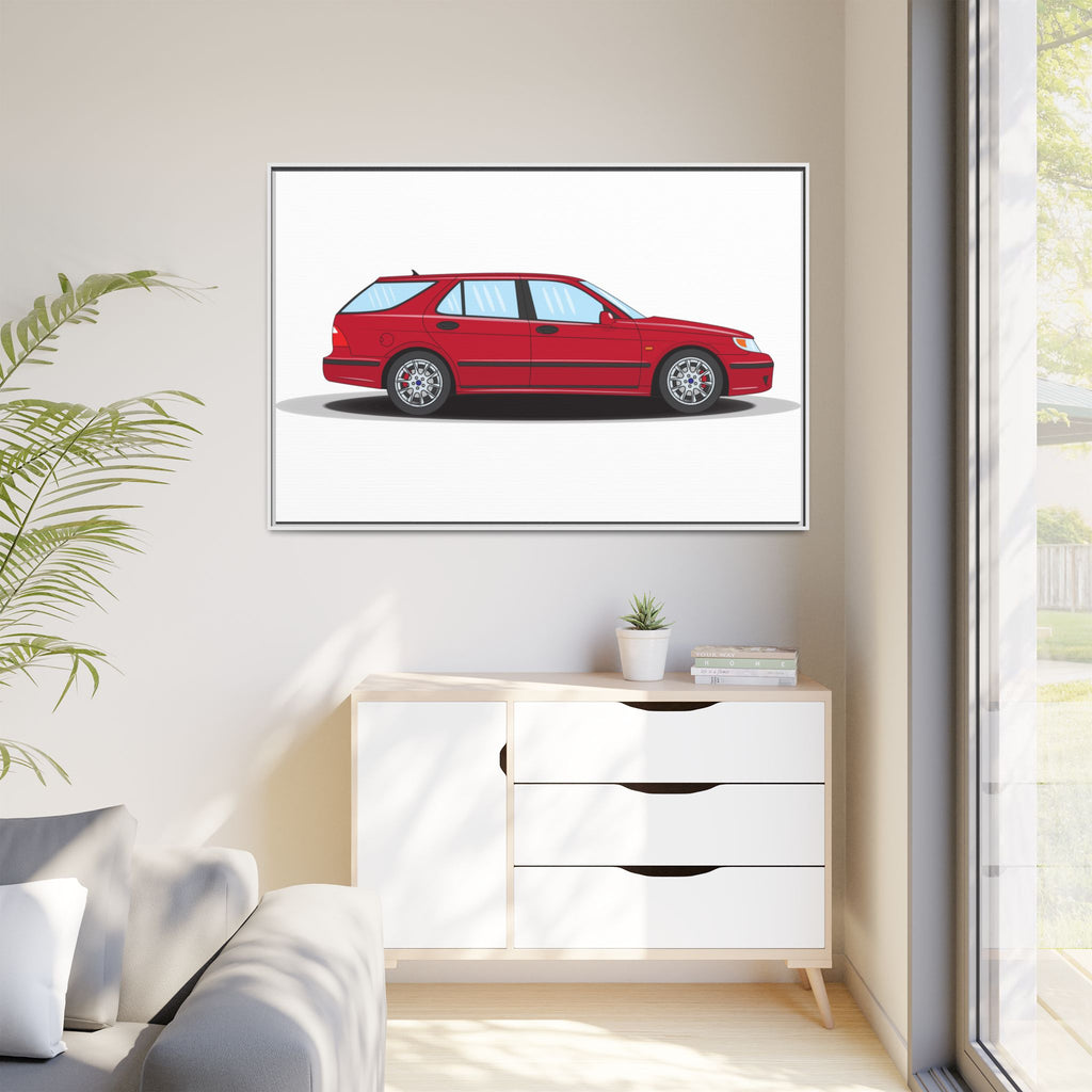 Saab 9-5 OG Aero Wagon Laser Red Art Print — Framed Matte Canvas Wall Decor
