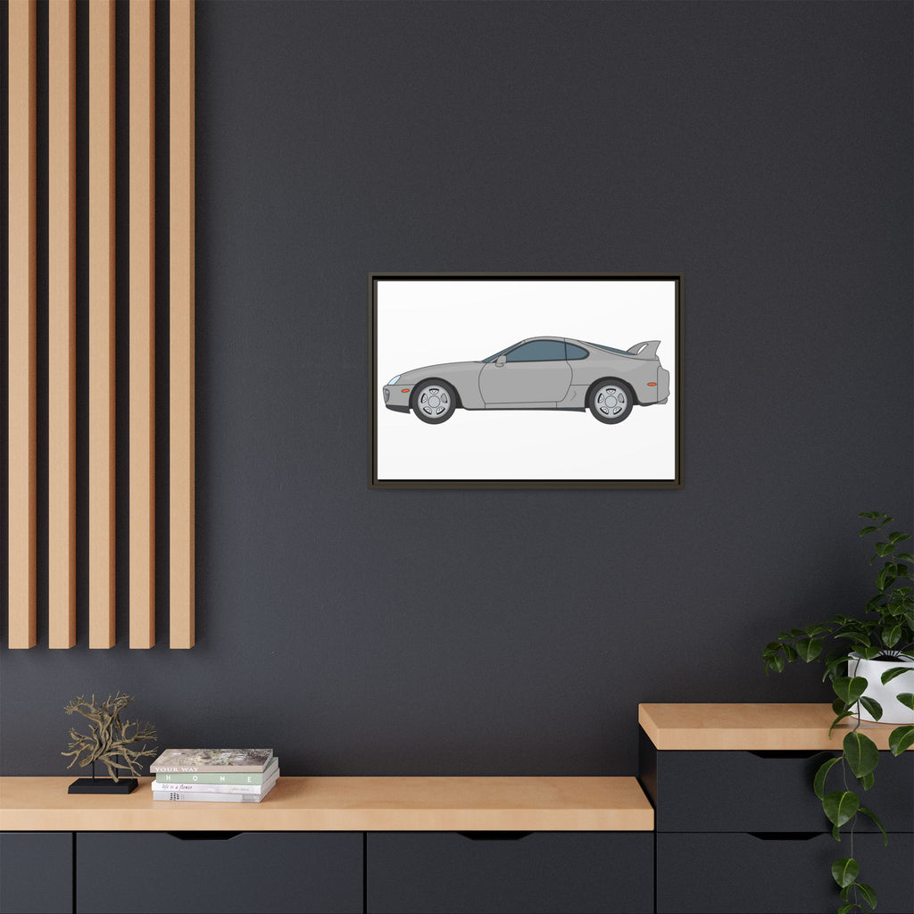 Toyota Supra MK4 Silver Metallic Art Print — Framed Matte Canvas Wall Decor