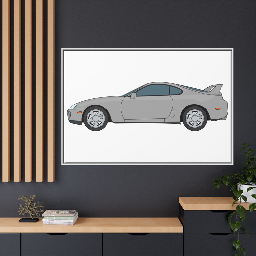 Toyota Supra MK4 Silver Metallic Art Print — Framed Matte Canvas Wall Decor