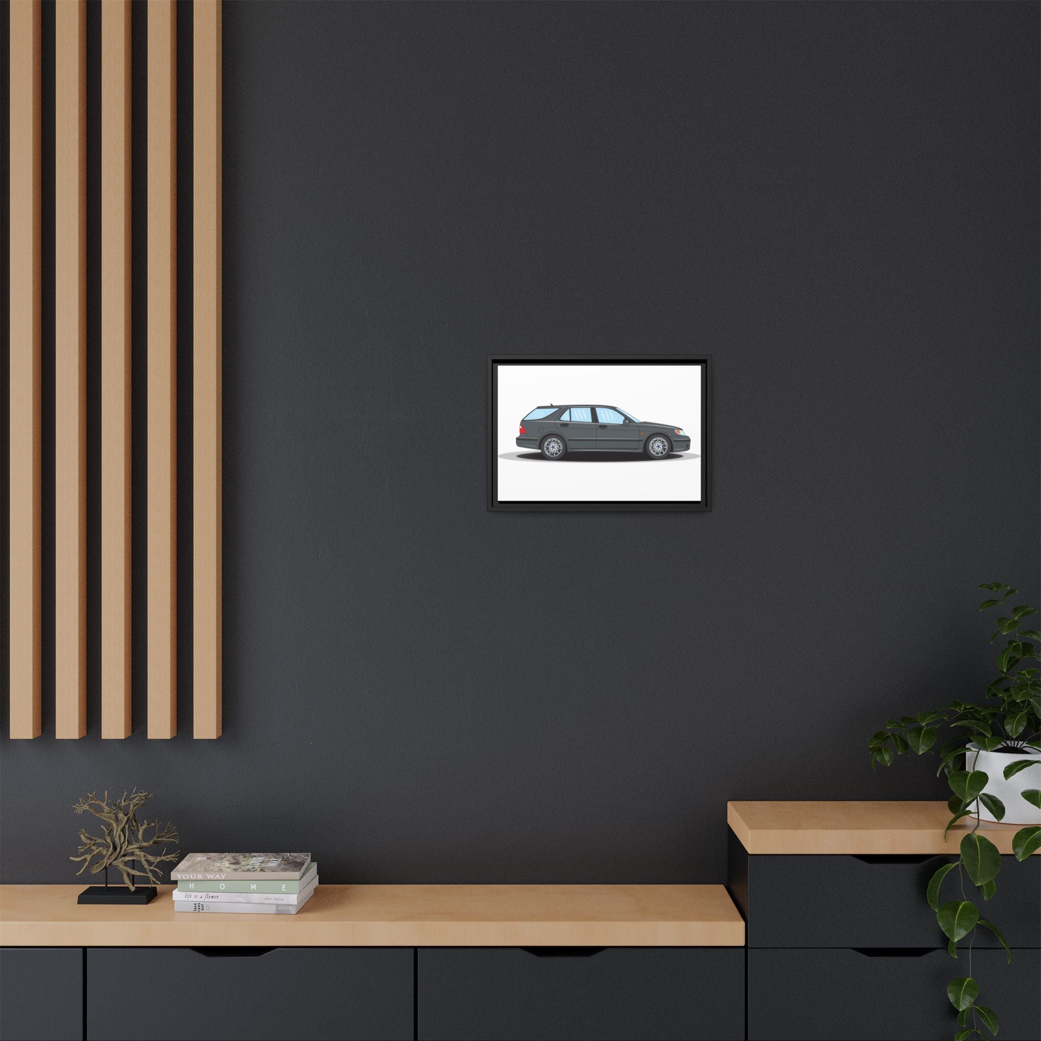 Saab 9-5 OG Aero Steel Grey Art Print — Framed Matte Canvas Wall Decor