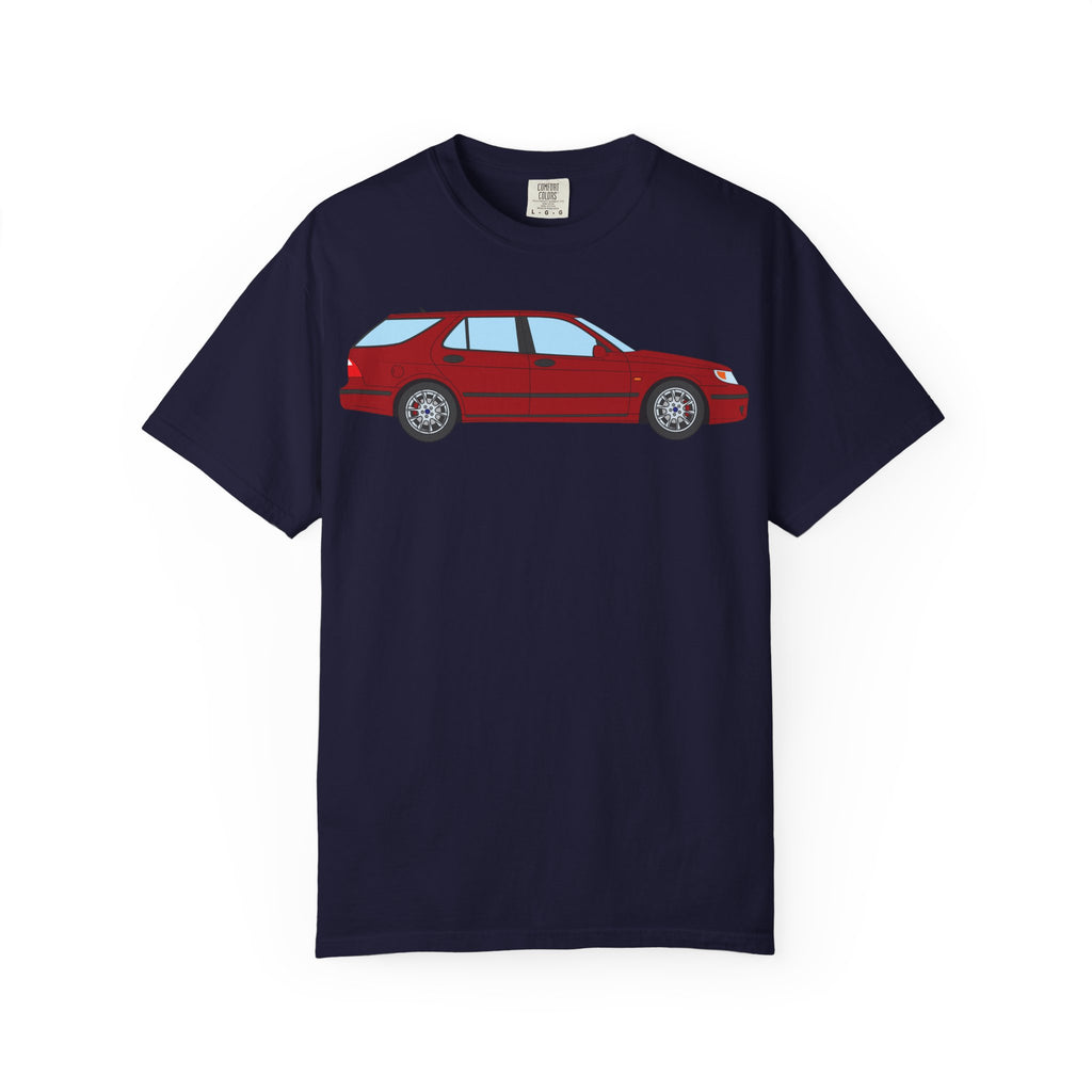 Saab 9-5 OG Aero Wagon Laser Red  — T-Shirt — Retro Car Graphic Tee