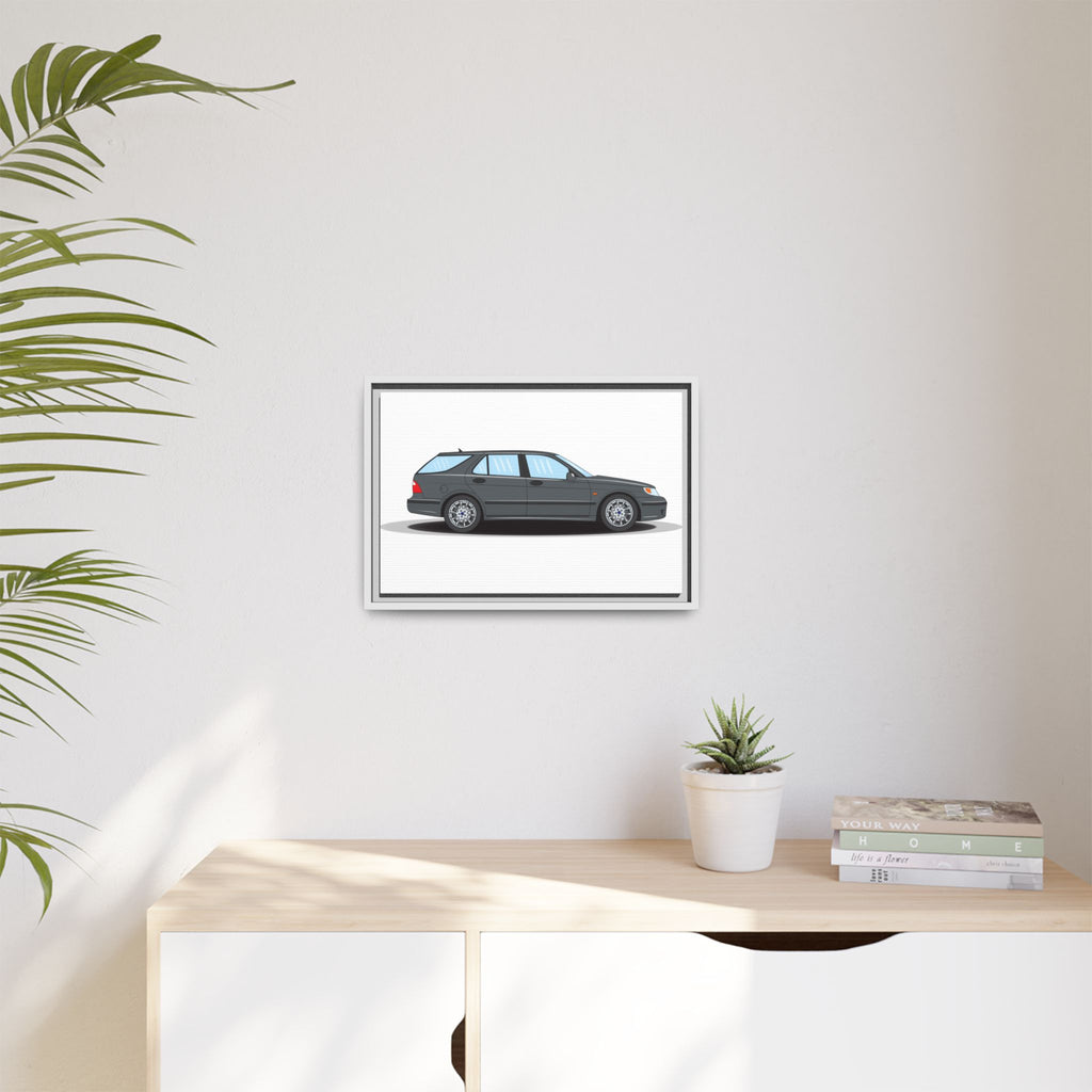 Saab 9-5 OG Aero Steel Grey Art Print — Framed Matte Canvas Wall Decor