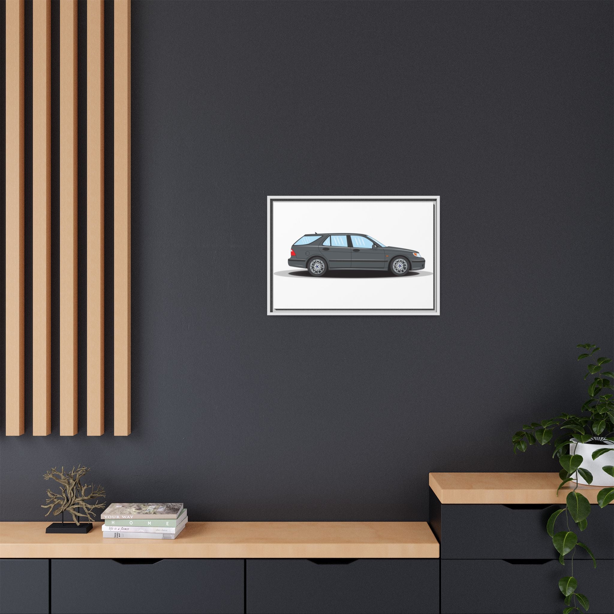 Saab 9-5 OG Aero Steel Grey Art Print — Framed Matte Canvas Wall Decor
