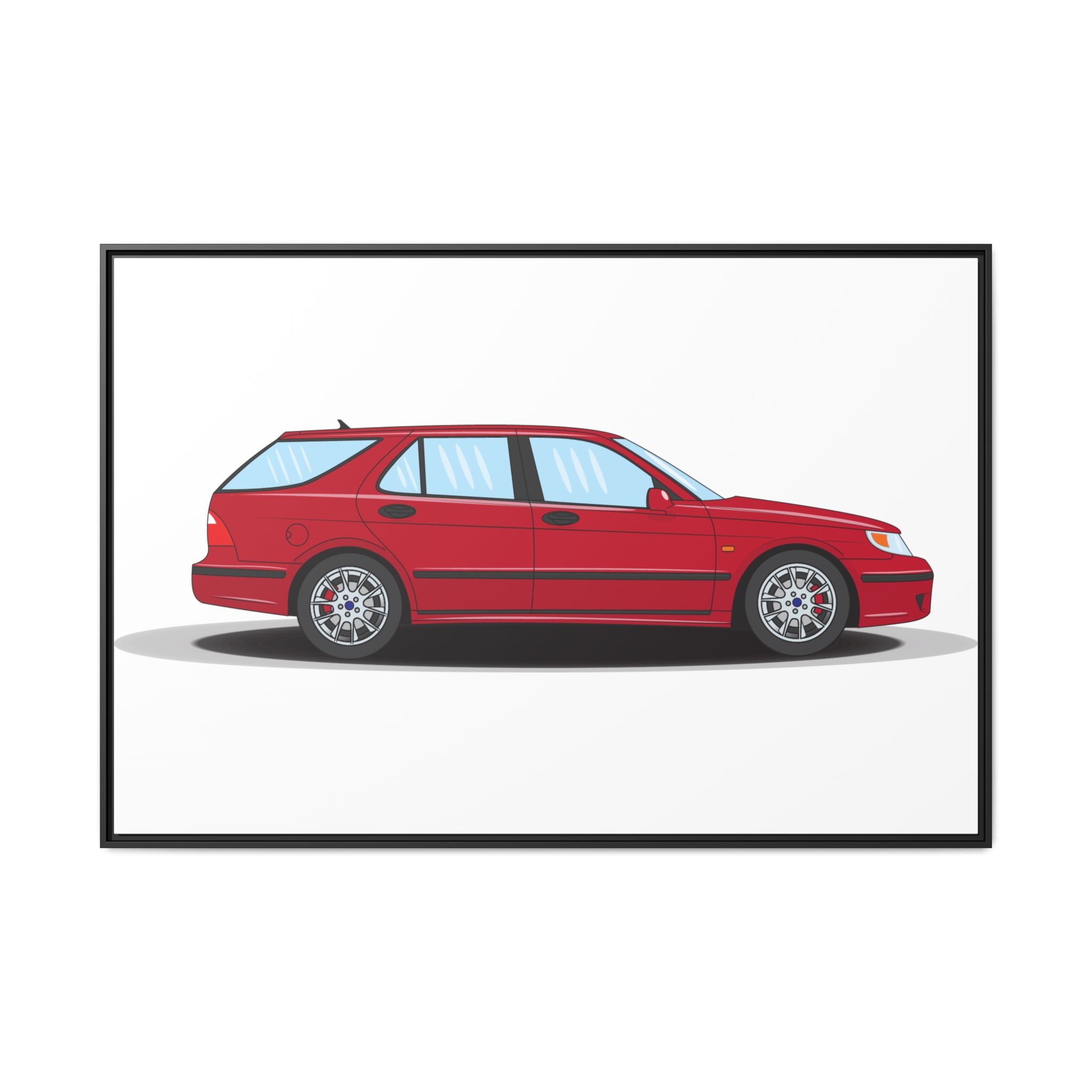 Saab 9-5 OG Aero Wagon Laser Red Art Print — Framed Matte Canvas Wall Decor