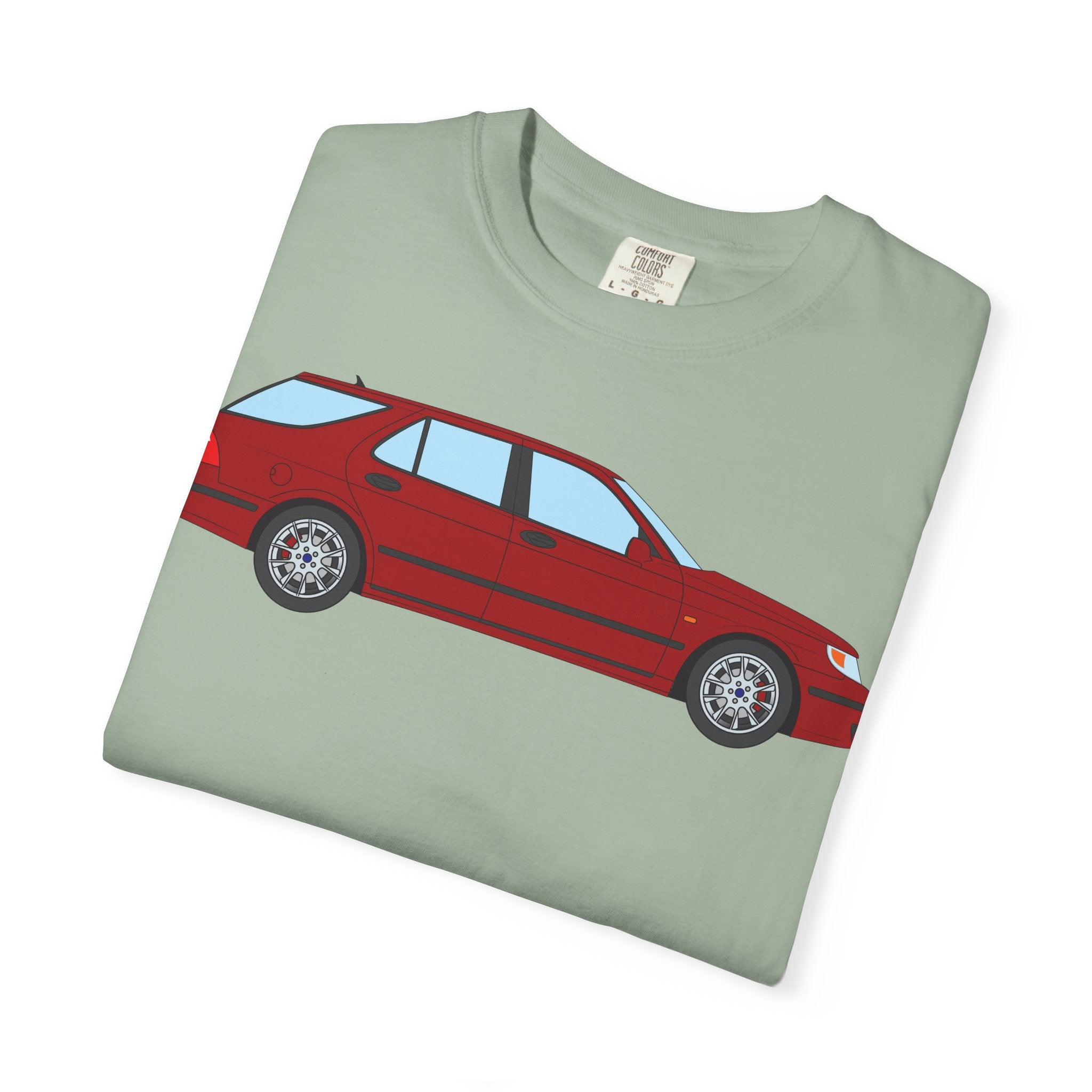 Saab 9-5 OG Aero Wagon Laser Red  — T-Shirt — Retro Car Graphic Tee