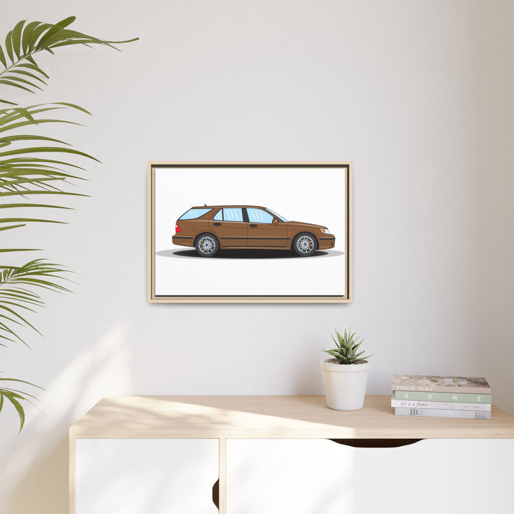 Saab 9-5 OG Aero Wagon Hazelnut Metallic Art Print — Framed Matte Canvas Wall Decor