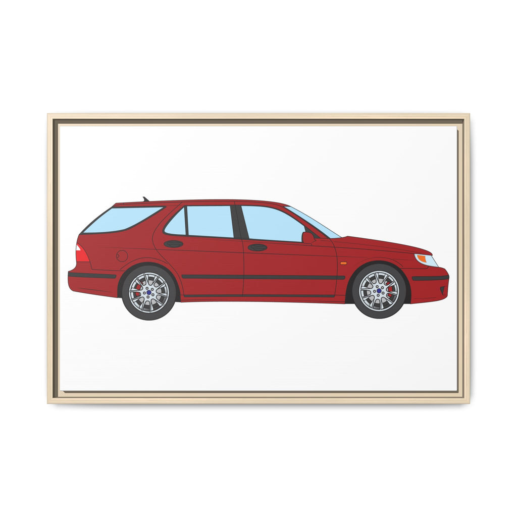 Saab 9-5 OG Aero Wagon — Laser Red Art Print — Framed Matte Canvas Wall Decor