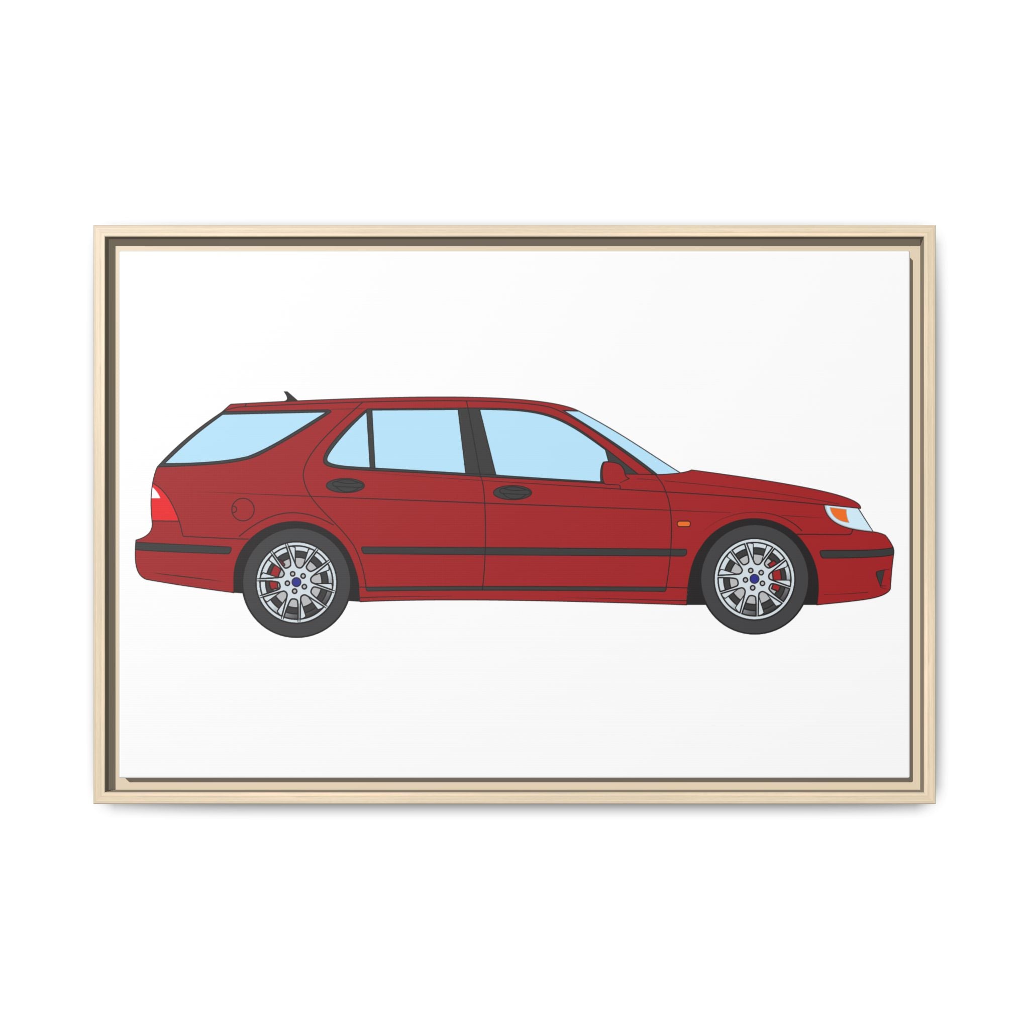 Saab 9-5 OG Aero Wagon — Laser Red Art Print — Framed Matte Canvas Wall Decor