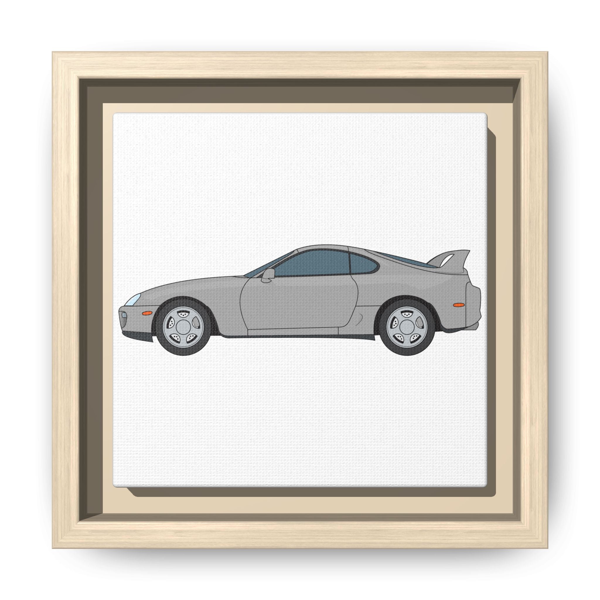 Toyota Supra MK4 Silver Metallic Art Print — Framed Matte Canvas Wall Decor