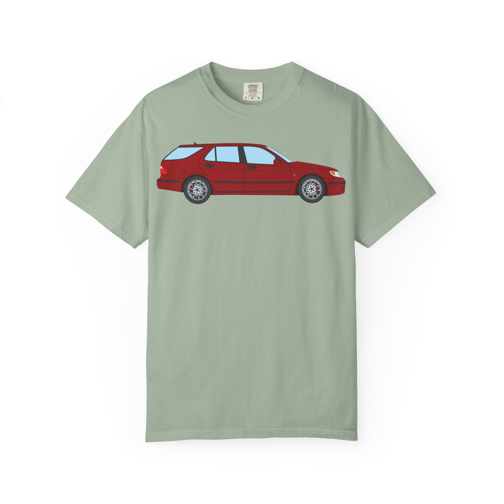 Saab 9-5 OG Aero Wagon Laser Red  — T-Shirt — Retro Car Graphic Tee