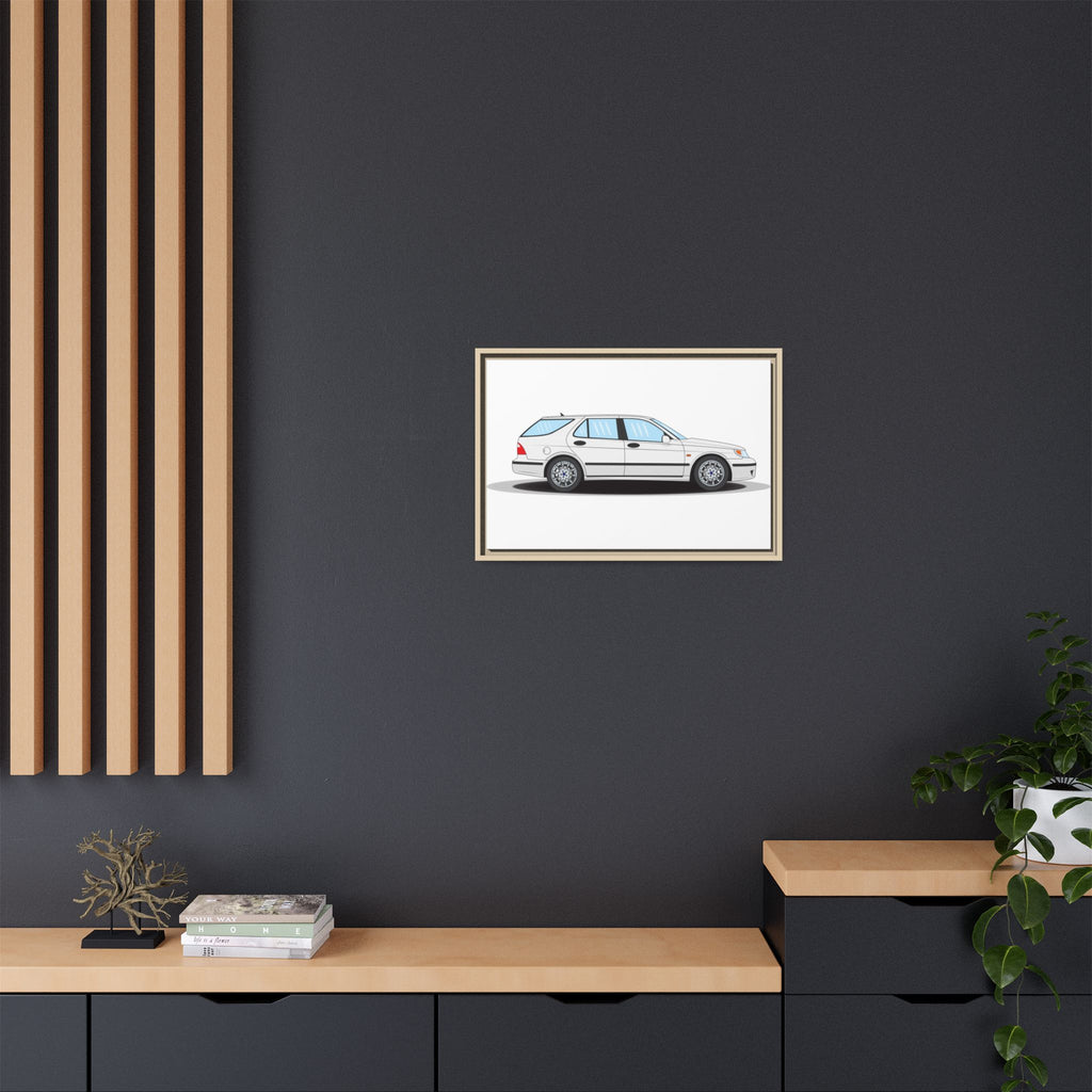 Saab 9-5 OG Aero Wagon Artic White Art Print — Framed Matte Canvas Wall Decor
