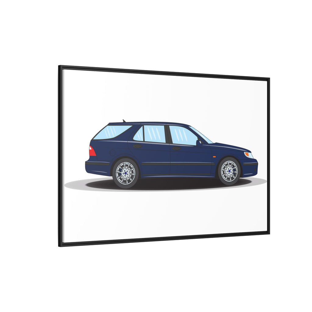 Saab 9-5 OG Aero Wagon Midnight Blue Art Print — Framed Matte Canvas Wall Decor