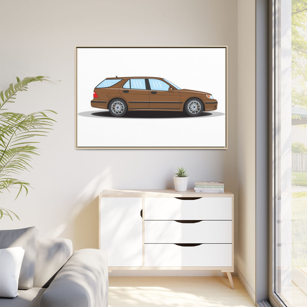 Saab 9-5 OG Aero Wagon Hazelnut Metallic Art Print — Framed Matte Canvas Wall Decor