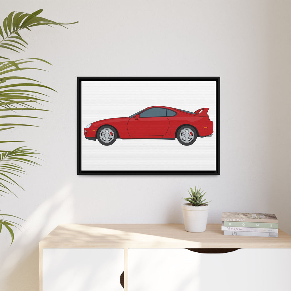 Toyota Supra MK4 Super Red ll Art Print — Framed Matte Canvas Wall Decor