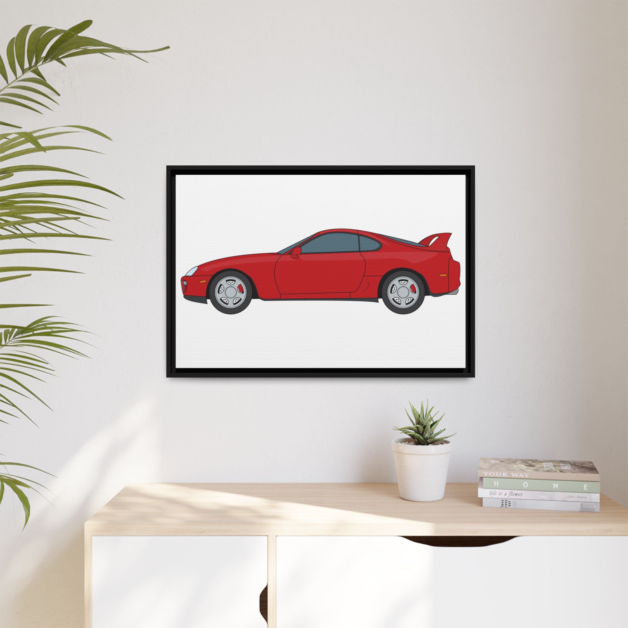 Toyota Supra MK4 Super Red ll Art Print — Framed Matte Canvas Wall Decor