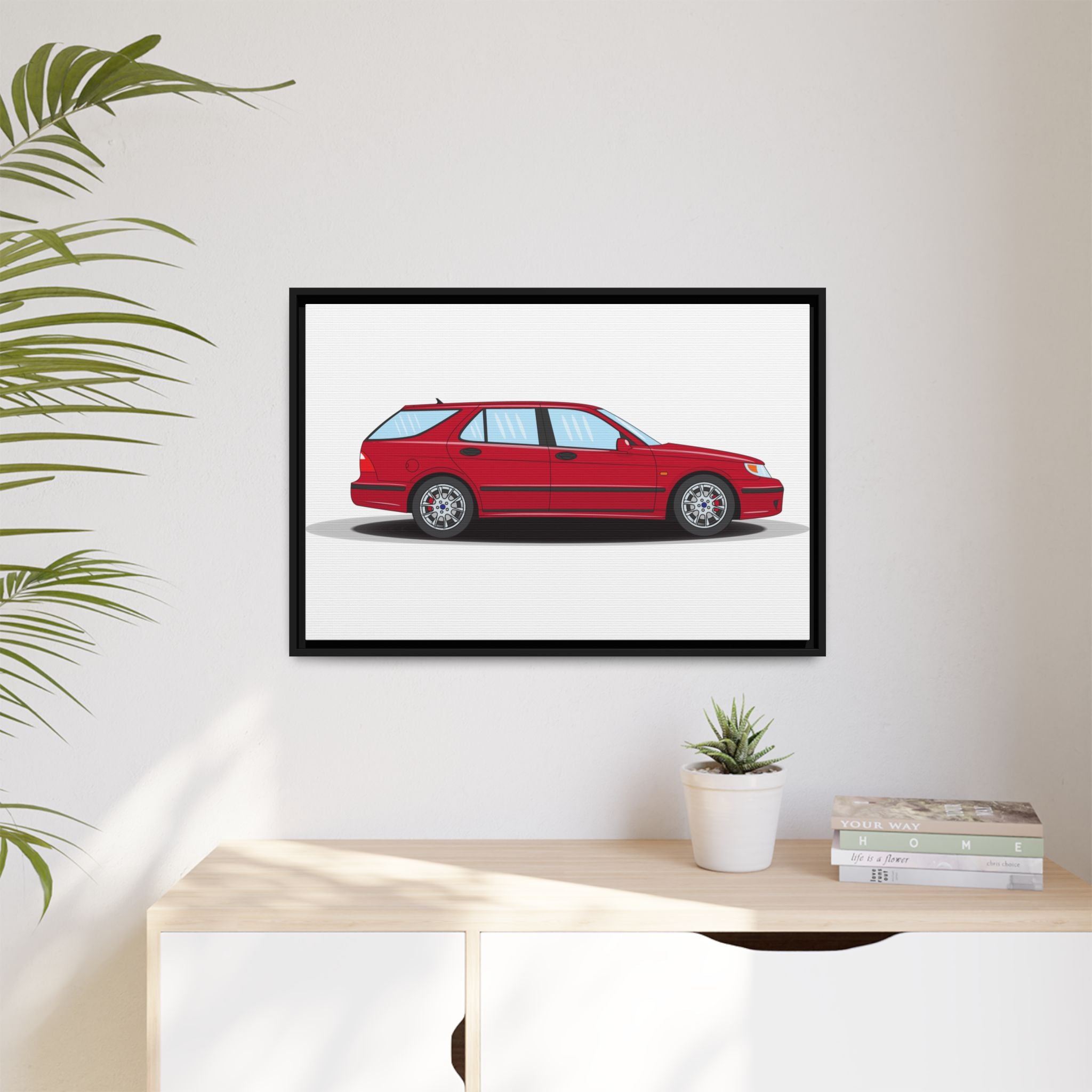 Saab 9-5 OG Aero Wagon Laser Red Art Print — Framed Matte Canvas Wall Decor