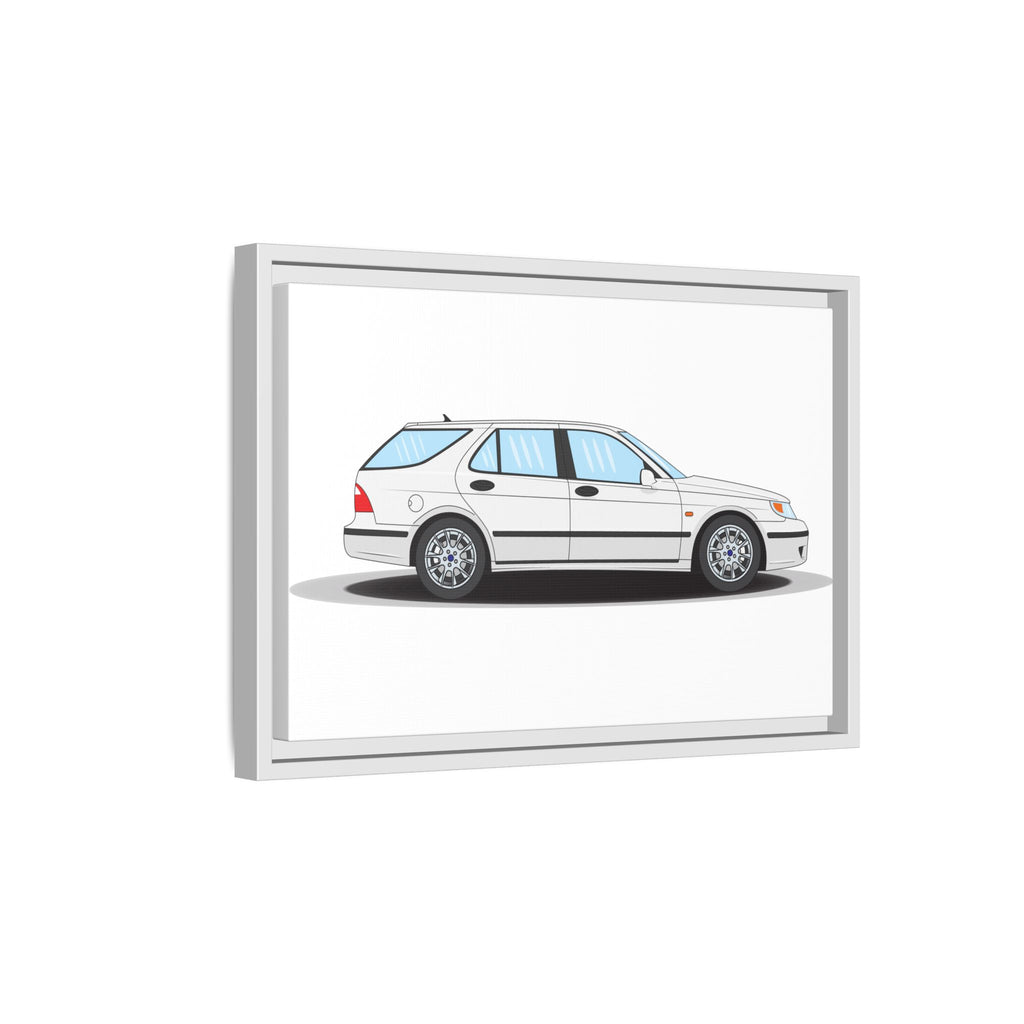 Saab 9-5 OG Aero Wagon Artic White Art Print — Framed Matte Canvas Wall Decor