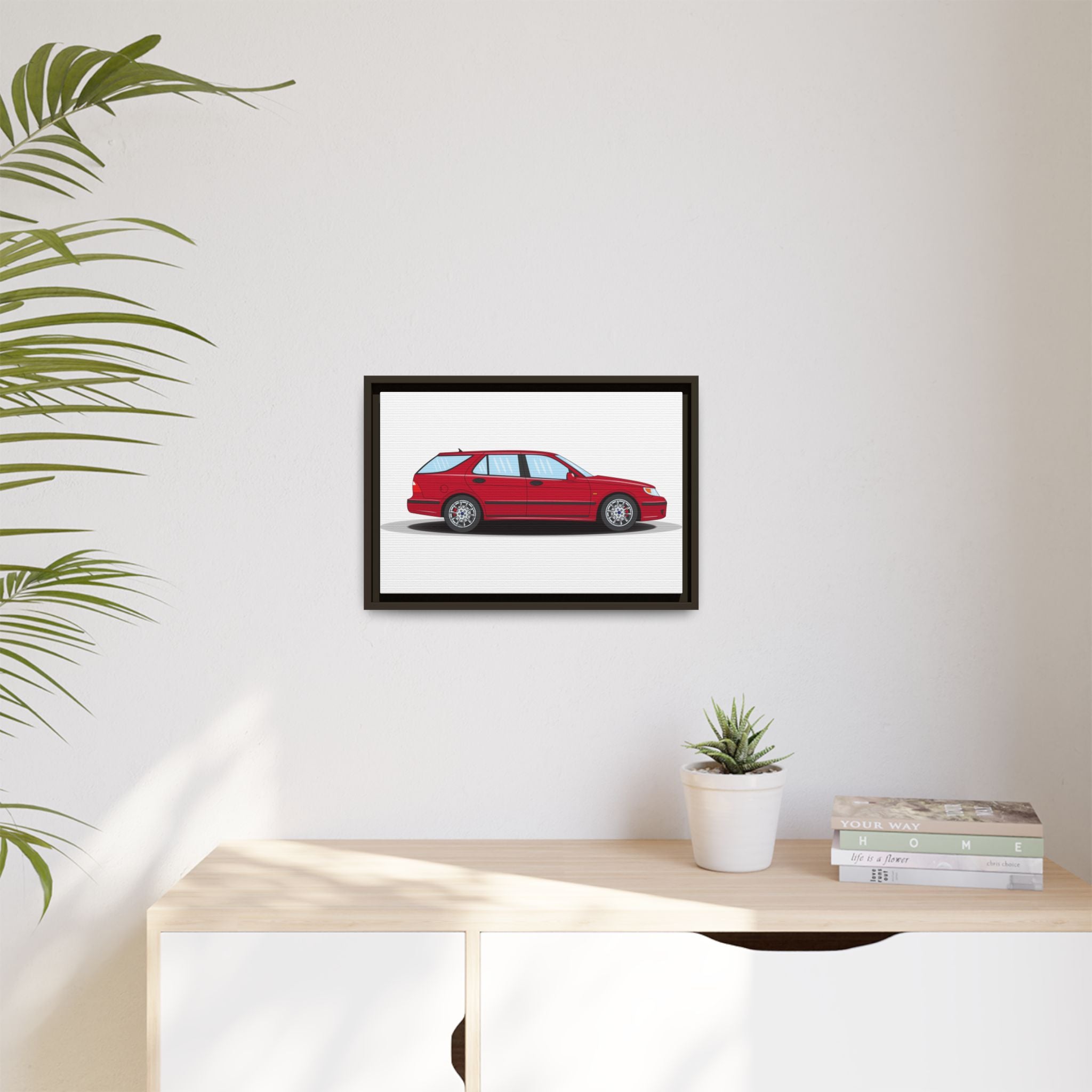 Saab 9-5 OG Aero Wagon Laser Red Art Print — Framed Matte Canvas Wall Decor