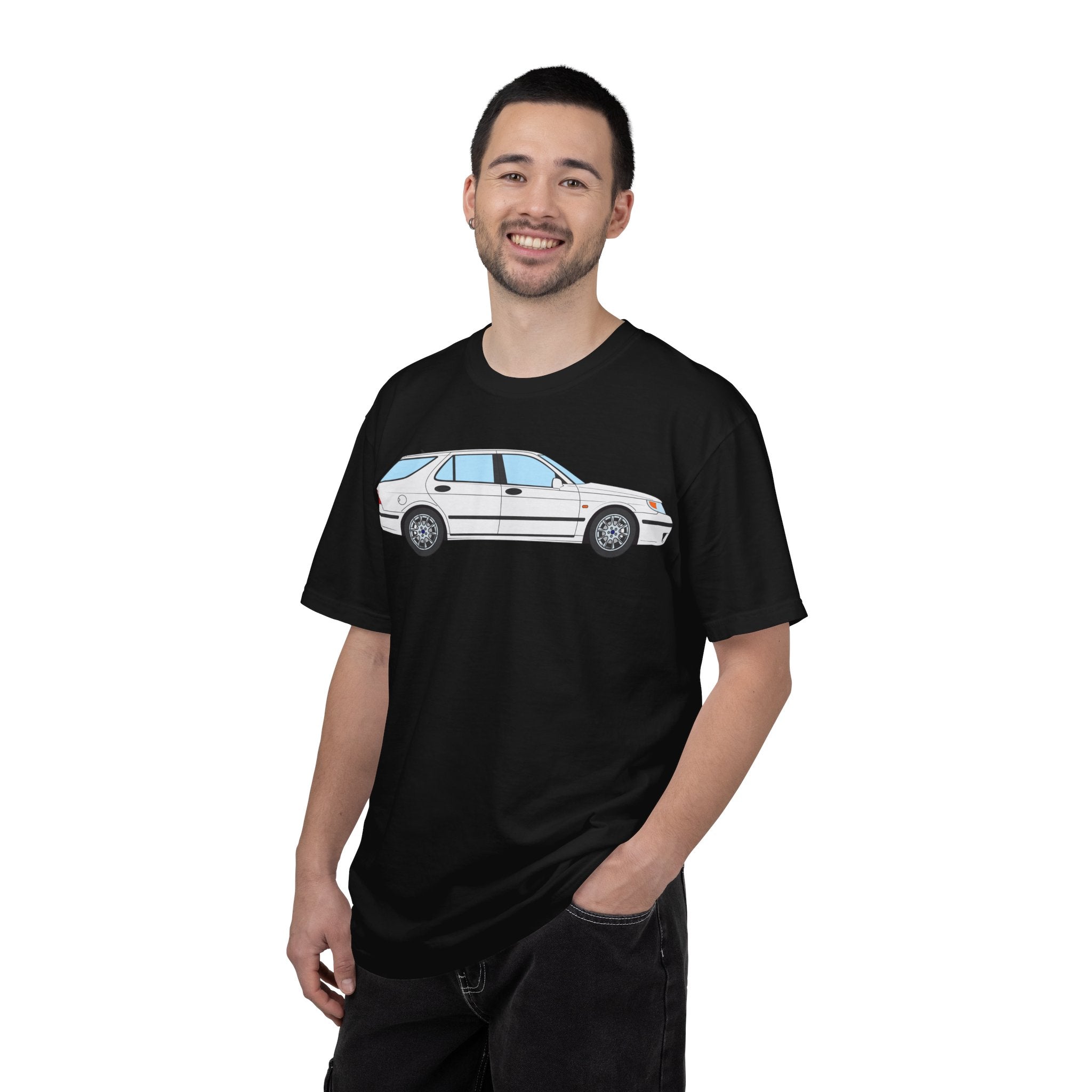 Saab 9-5 OG Aero Wagon Artic White  — T-Shirt — Retro Car Graphic Tee