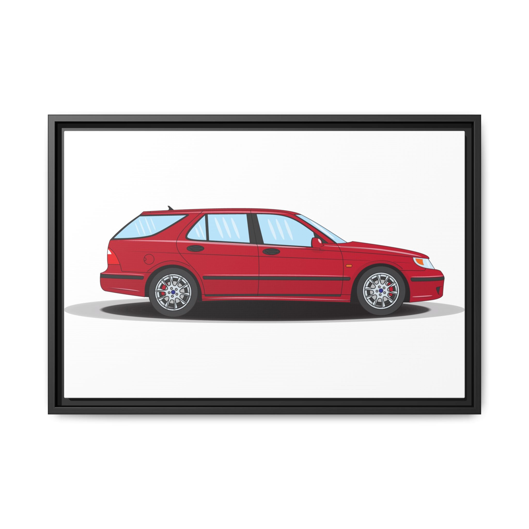 Saab 9-5 OG Aero Wagon Laser Red Art Print — Framed Matte Canvas Wall Decor