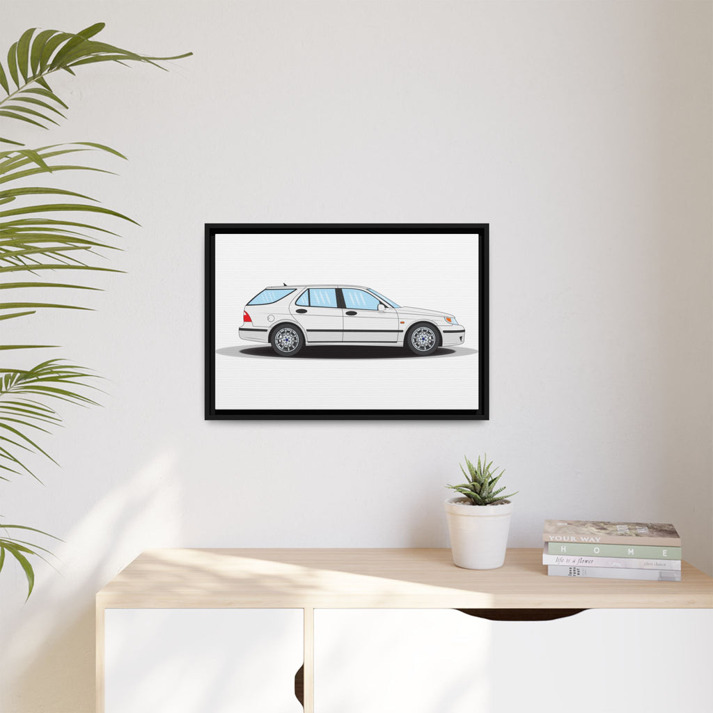 Saab 9-5 OG Aero Wagon Artic White Art Print — Framed Matte Canvas Wall Decor