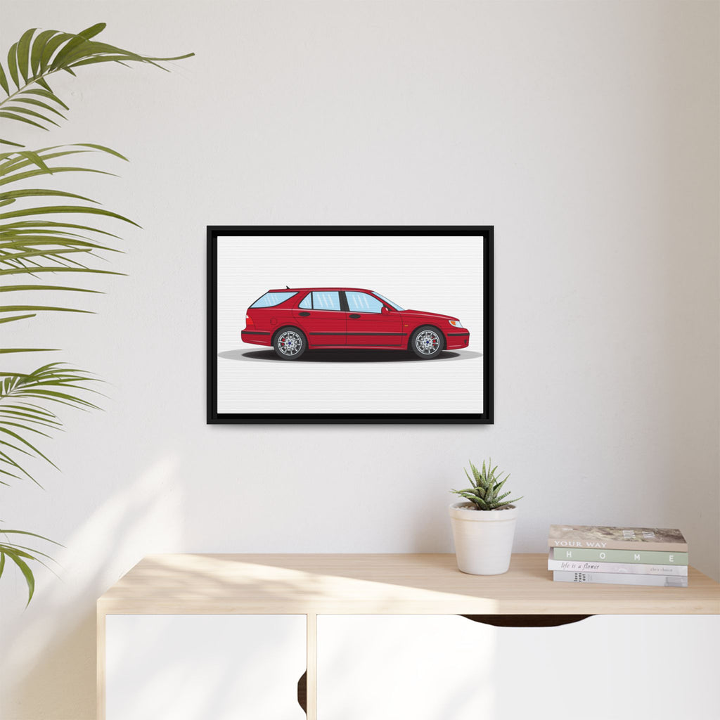 Saab 9-5 OG Aero Wagon Laser Red Art Print — Framed Matte Canvas Wall Decor