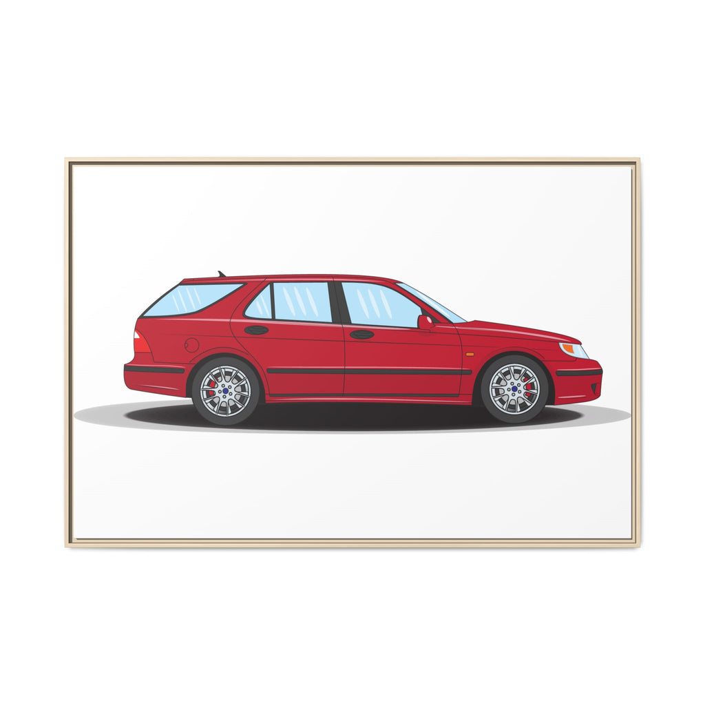 Saab 9-5 OG Aero Wagon Laser Red Art Print — Framed Matte Canvas Wall Decor