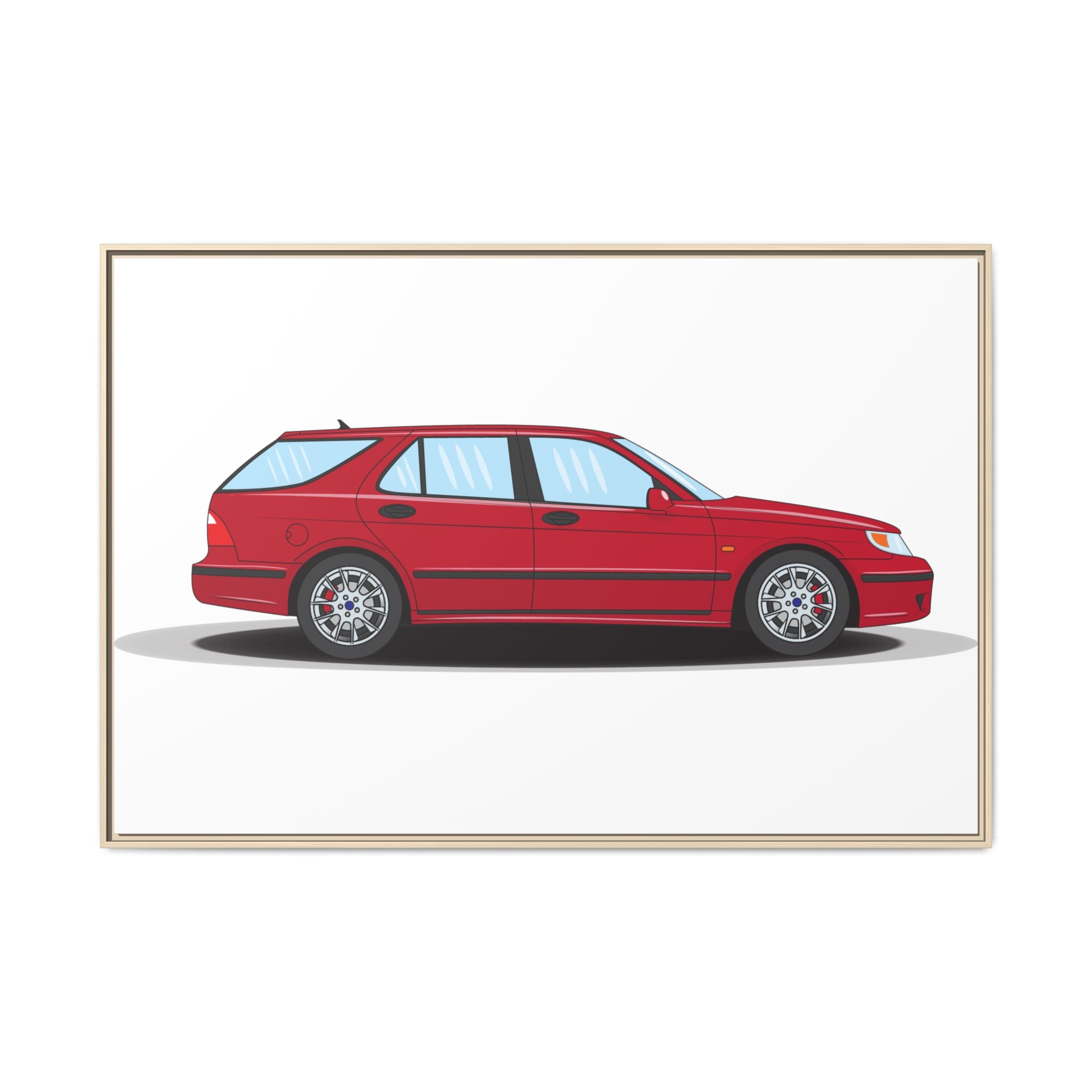 Saab 9-5 OG Aero Wagon Laser Red Art Print — Framed Matte Canvas Wall Decor