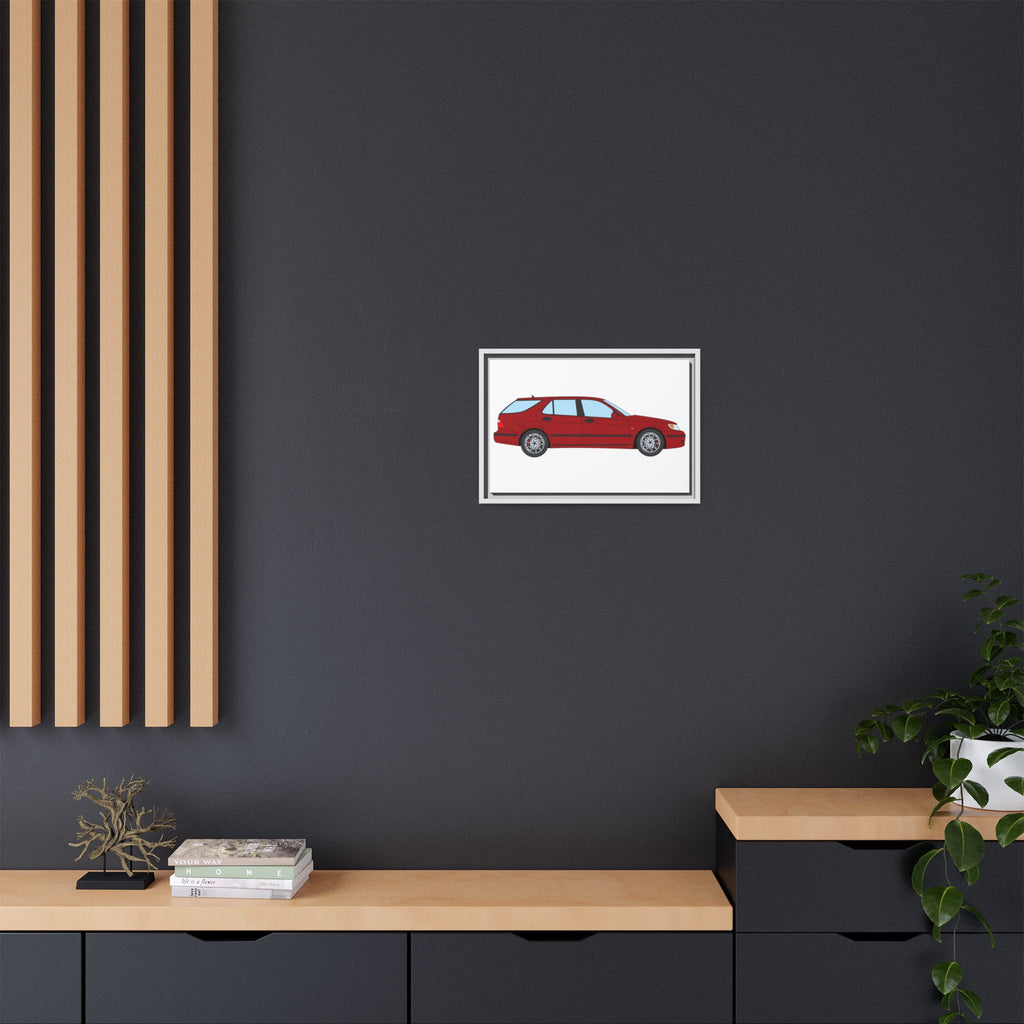 Saab 9-5 OG Aero Wagon — Laser Red Art Print — Framed Matte Canvas Wall Decor