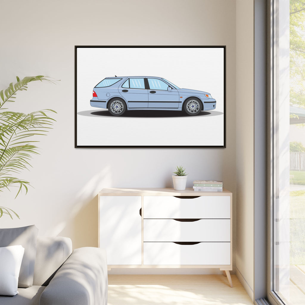 Saab 9-5 OG Aero Wagon Ice Blue Art Print — Framed Matte Canvas Wall Decor