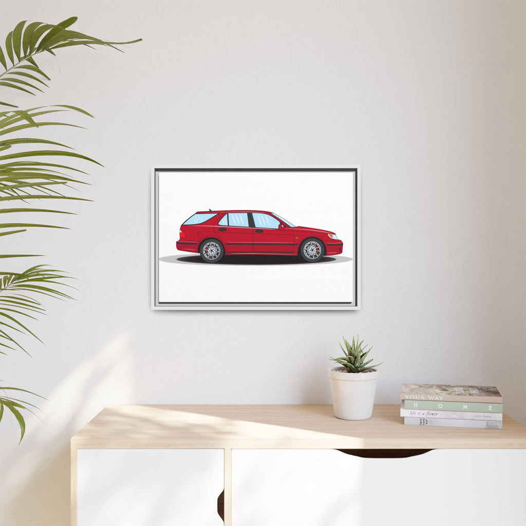 Saab 9-5 OG Aero Wagon Laser Red Art Print — Framed Matte Canvas Wall Decor