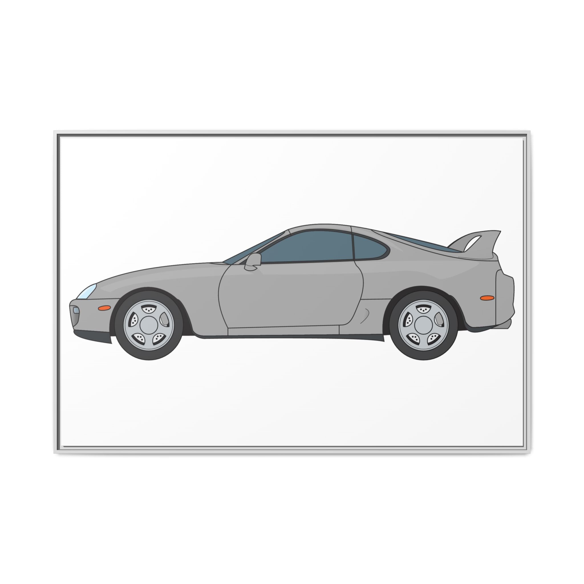 Toyota Supra MK4 Silver Metallic Art Print — Framed Matte Canvas Wall Decor