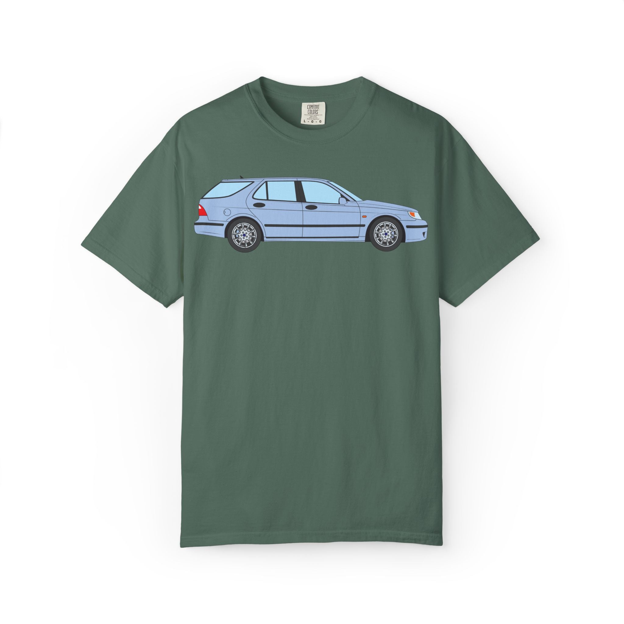 Saab 9-5 OG Aero Wagon Ice Blue  — T-Shirt — Retro Car Graphic Tee